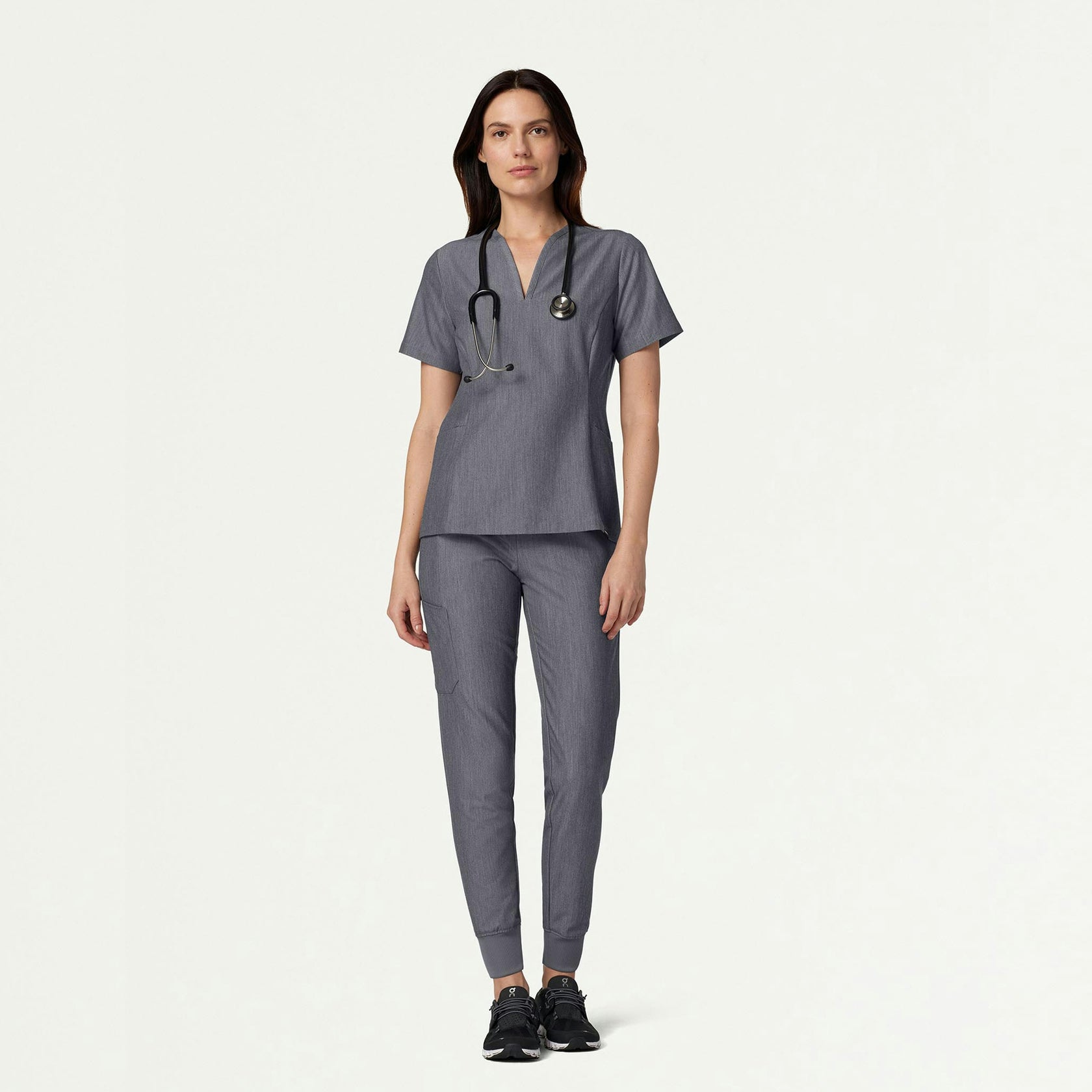 Calix Fit & Flare Scrub Top - Heather Gray - WOMEN'S TOPS - Jaanuu