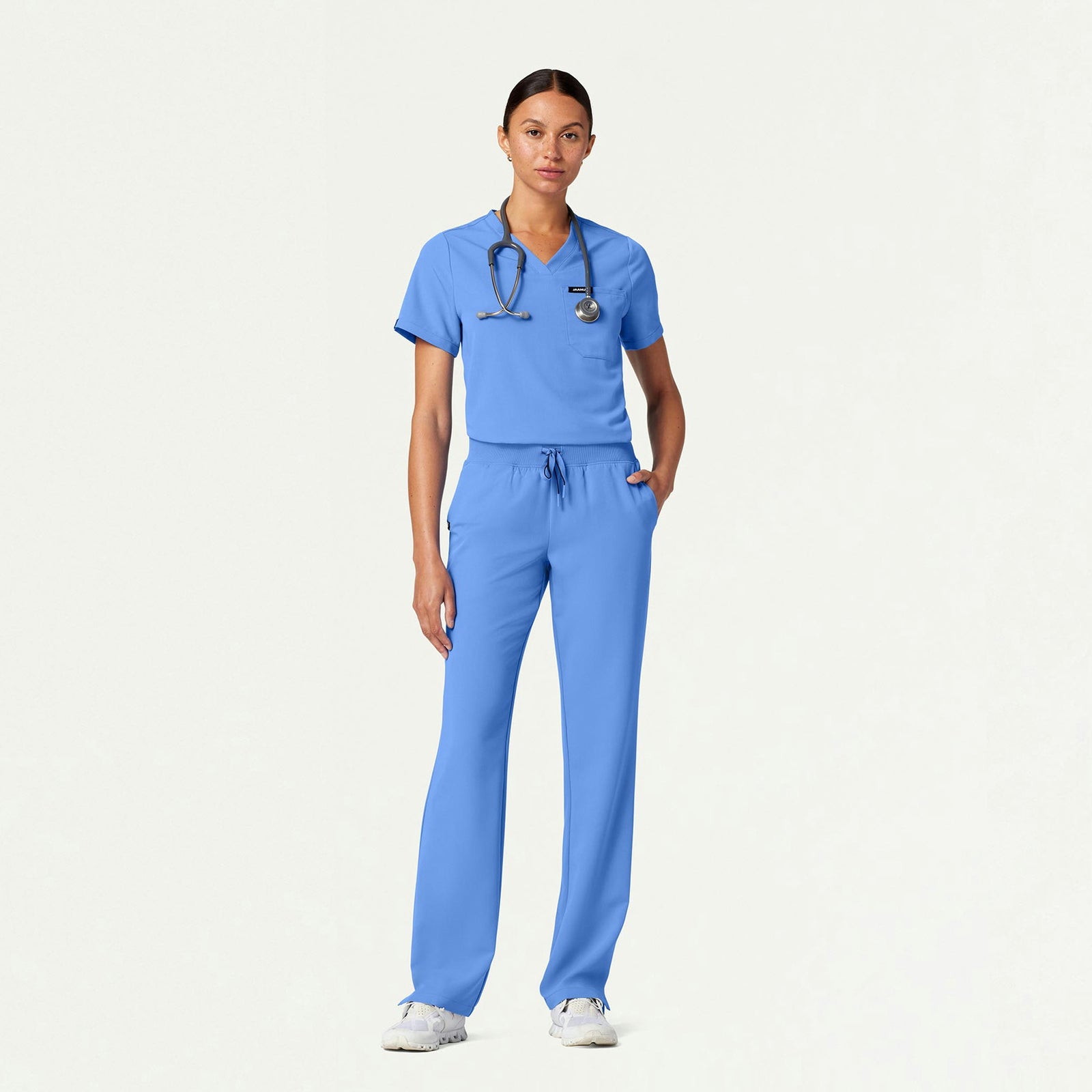 Rhena Essential 1-Pocket Scrub Top - Ceil Blue - WOMEN'S TOPS - Jaanuu