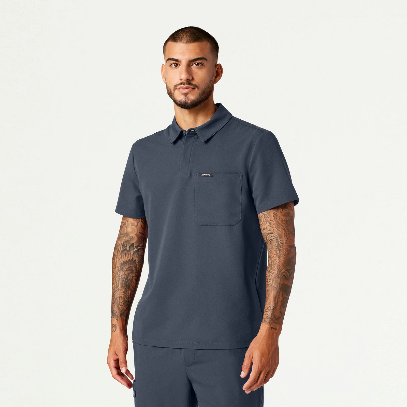 Axis Polo Scrub Top - Carbon Gray - MEN'S TOPS - Jaanuu