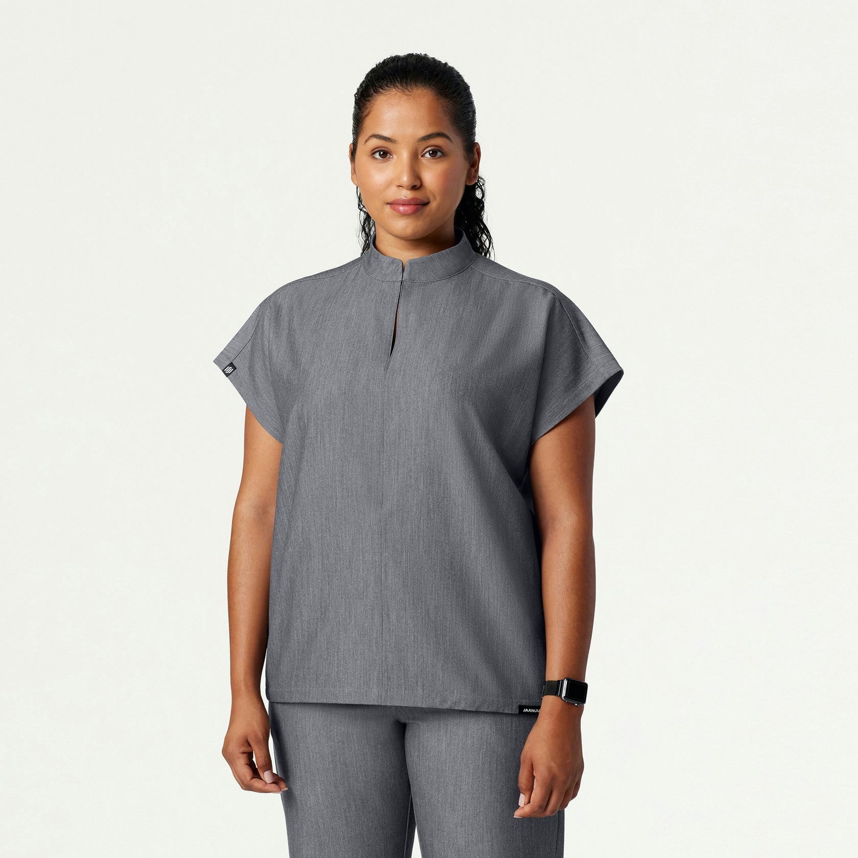 Aris Oversized 2-Pocket Scrub Top - Heather Gray - WOMEN'S TOPS - Jaanuu