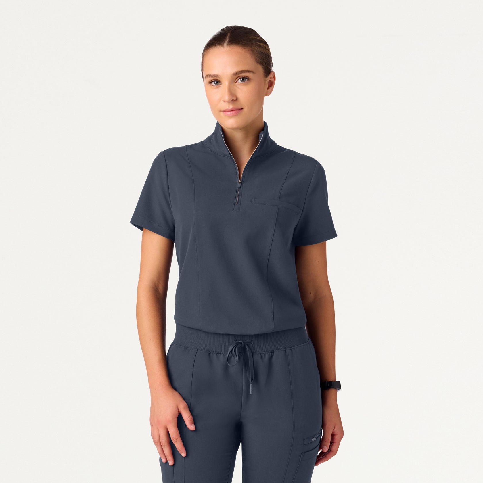 Nora Half-Zip Collared Scrub Top - Carbon Gray - WOMEN'S TOPS - Jaanuu