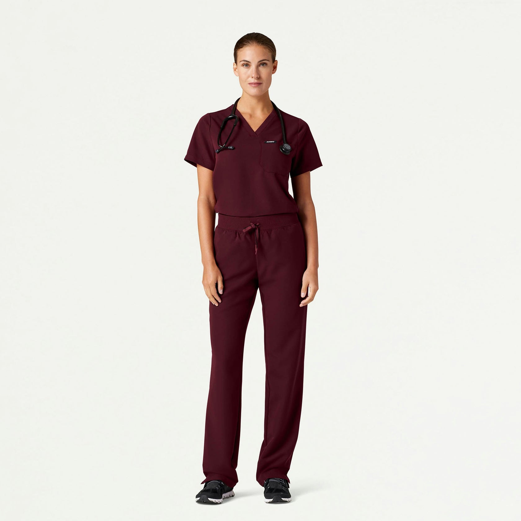 Rhena Essential 1-Pocket Scrub Top - Burgundy - WOMEN'S TOPS - Jaanuu