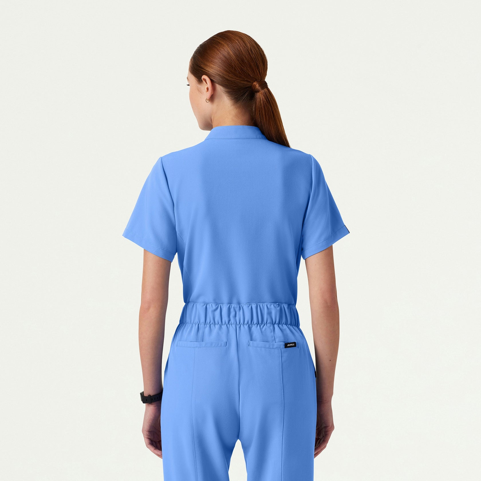 Savi Tuck-In Stand-Collar Scrub Top - Ceil Blue - WOMEN'S TOPS - Jaanuu