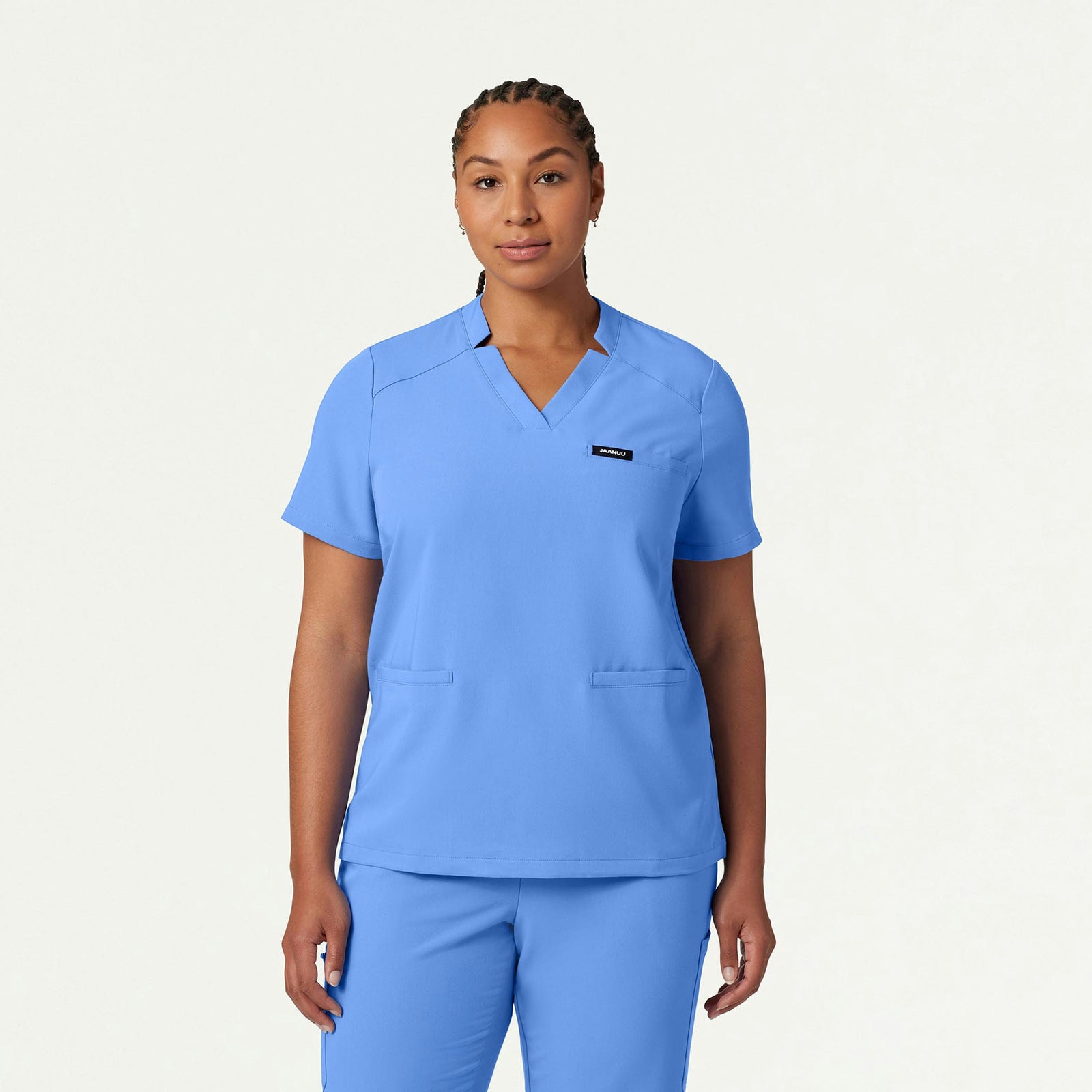 Helia Notched V-Neck Scrub Top - Ceil Blue - WOMEN'S TOPS - Jaanuu