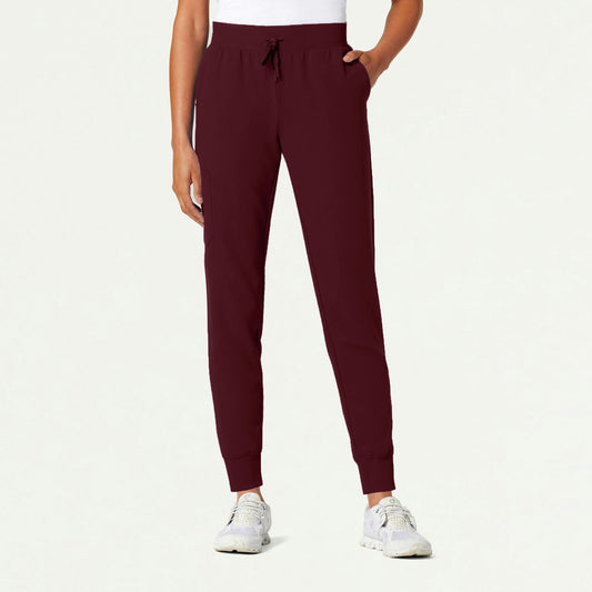 Silex Slim Knit-Waist Scrub Jogger - Burgundy - WOMEN'S PANTS - Jaanuu