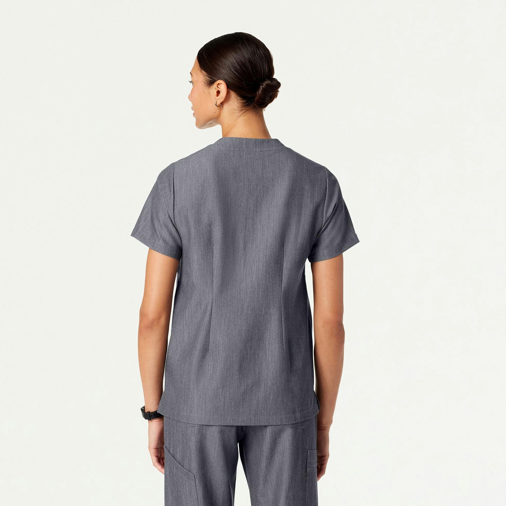 Helia Notched V-Neck Scrub Top - Heather Gray - WOMEN'S TOPS - Jaanuu