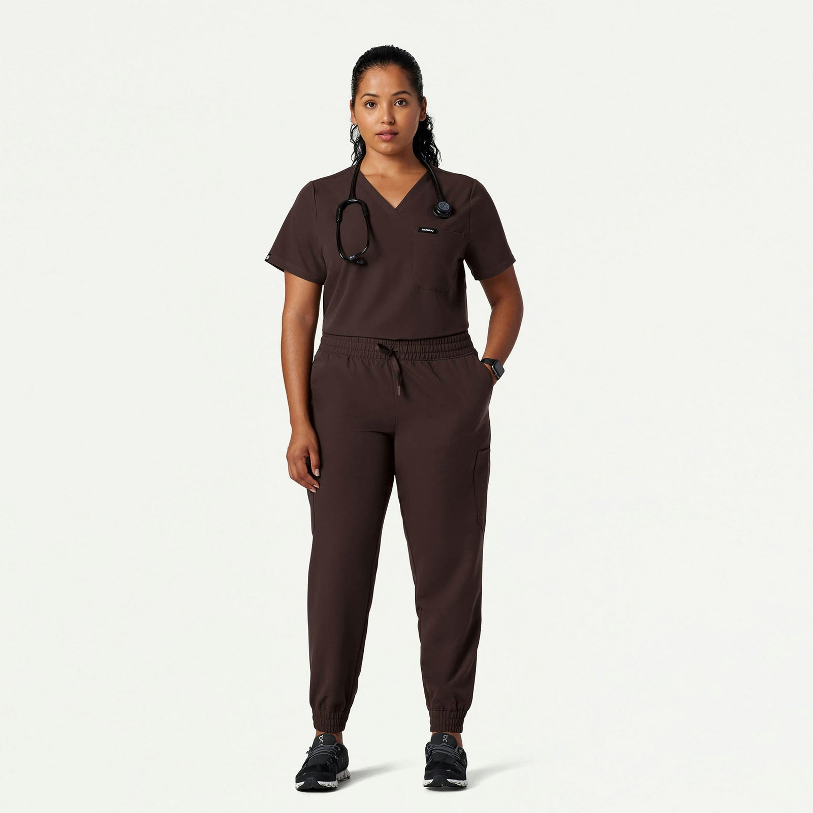 Rhena Essential 1-Pocket Scrub Top - Espresso - WOMEN'S TOPS - Jaanuu