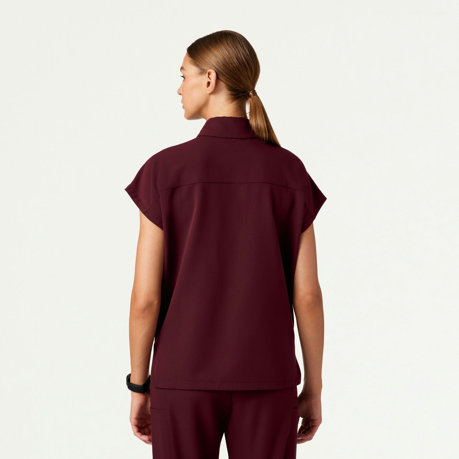 Acta Oversized 2-Pocket Scrub Top - Burgundy - WOMEN'S TOPS - Jaanuu