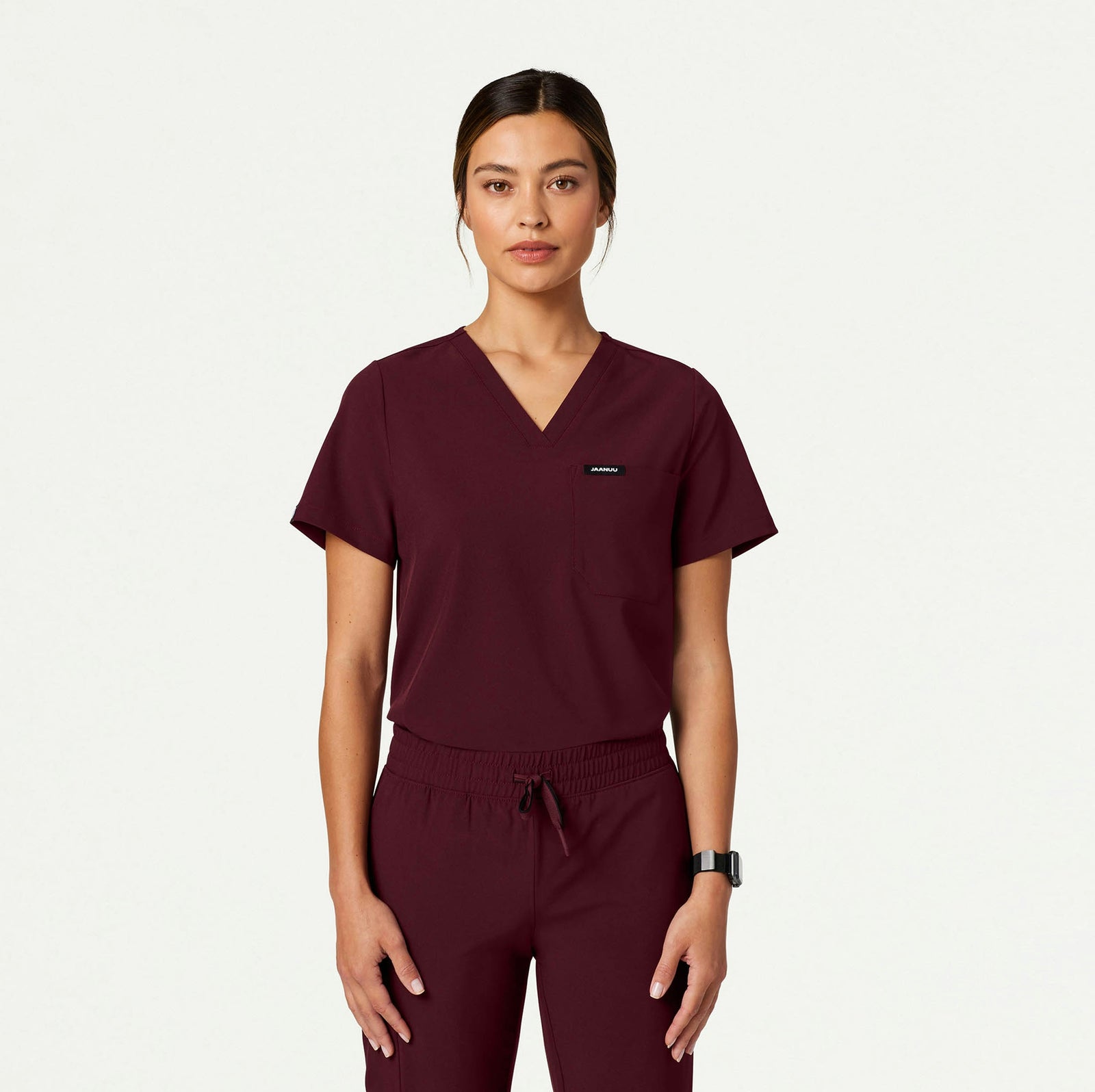 Pret 1-Pocket Classic Scrub Top - Burgundy - WOMEN'S TOPS - Jaanuu