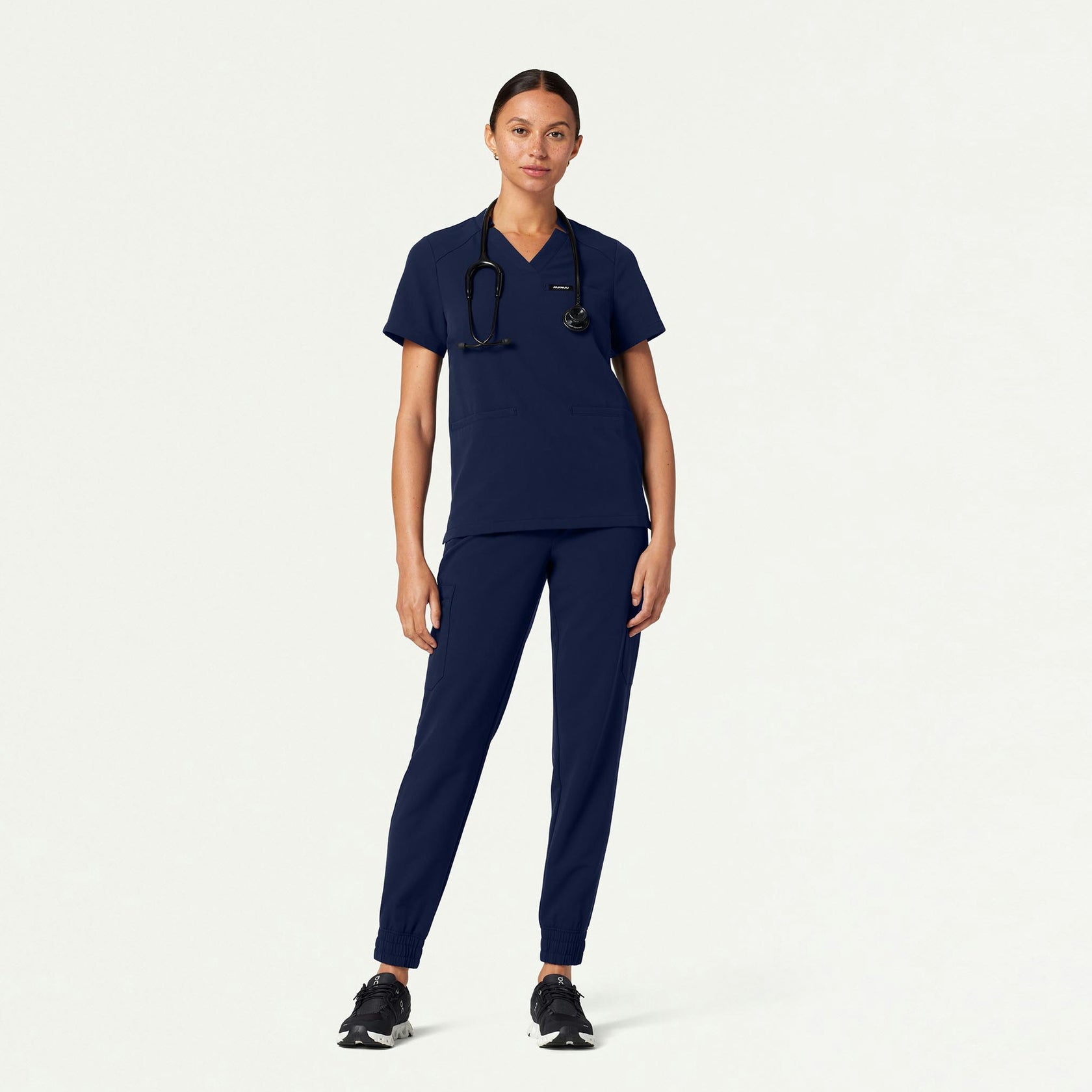 Helia Notched V-Neck Scrub Top - Midnight Navy - WOMEN'S TOPS - Jaanuu