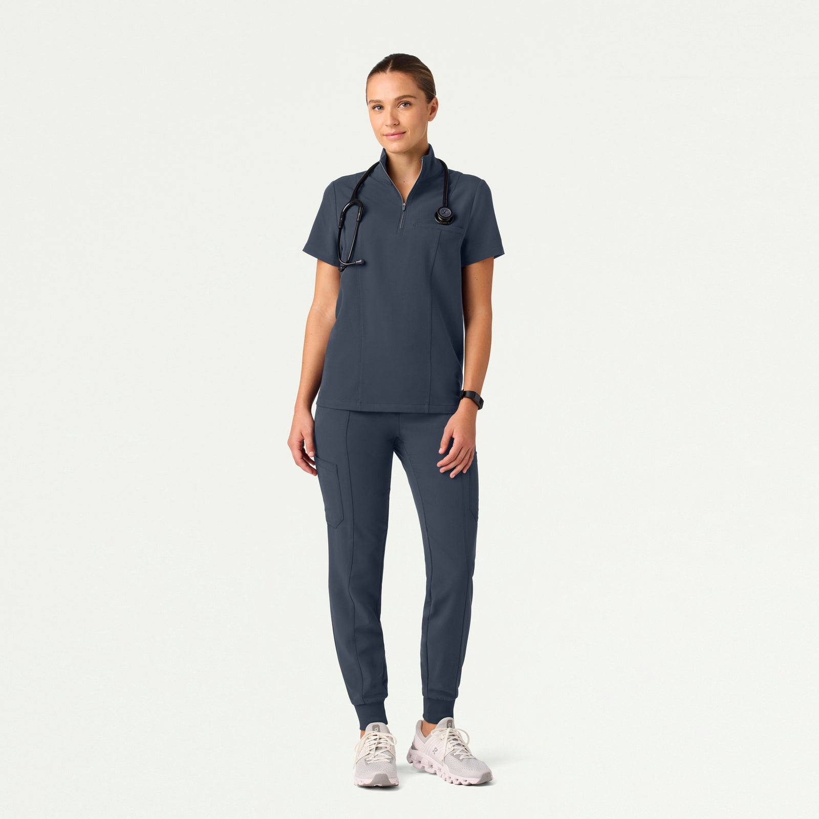 Nora Half-Zip Collared Scrub Top - Carbon Gray - WOMEN'S TOPS - Jaanuu