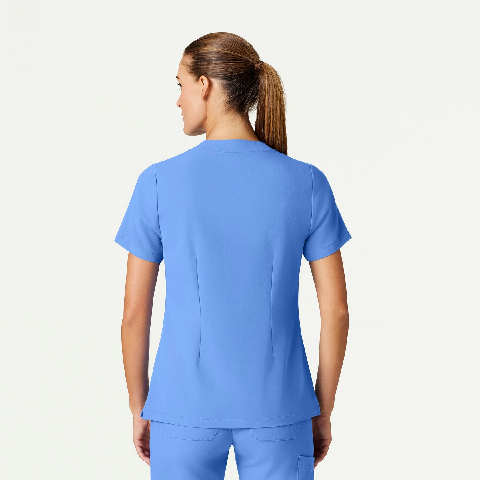 Helia Slim Notched V-Neck Scrub Top - Ceil Blue - WOMEN'S TOPS - Jaanuu