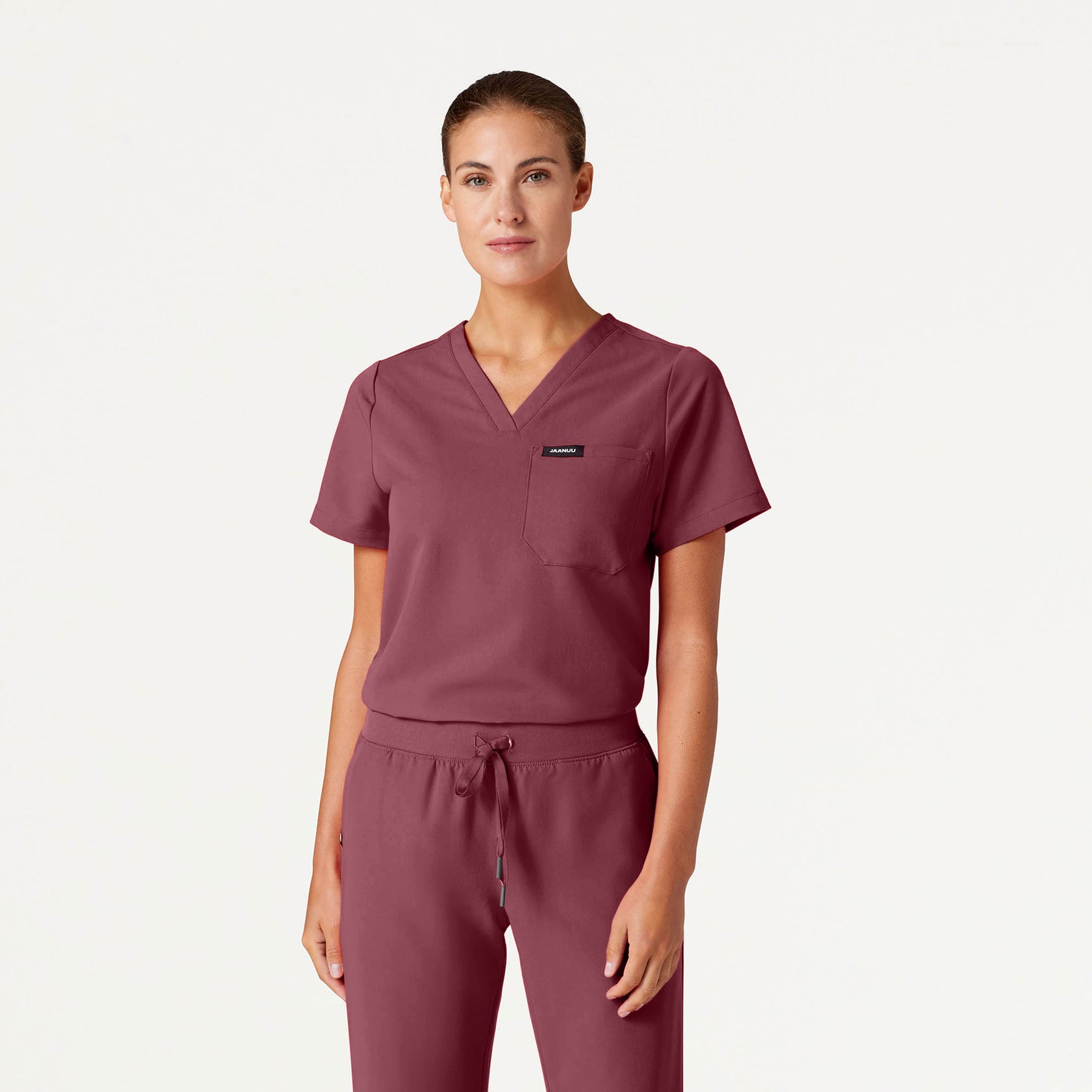 Rhena Essential 1-Pocket Scrub Top - Rosewood