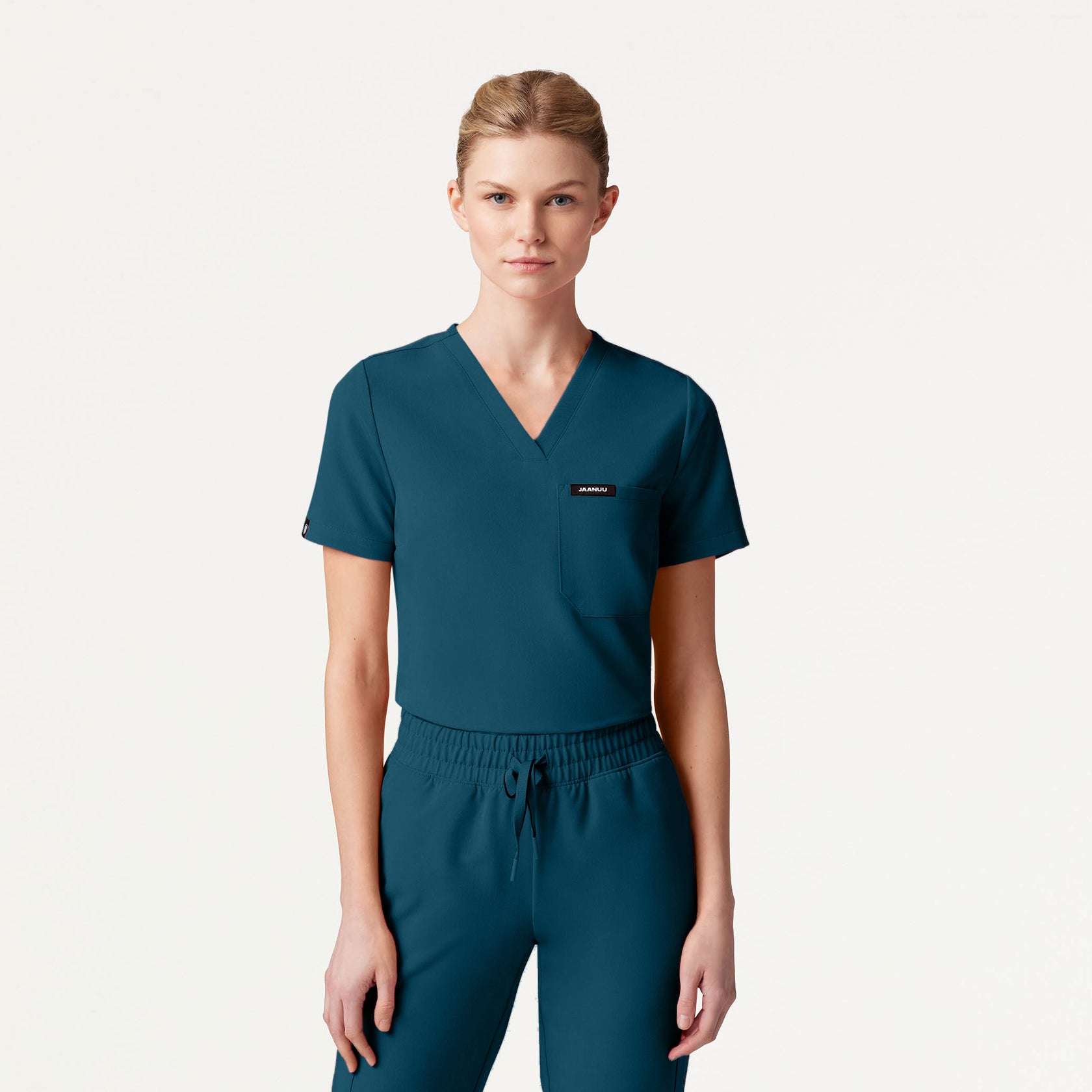 Rhena Slim Essential 1-Pocket Scrub Top - Caribbean Blue