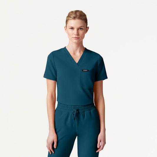 Rhena Slim Essential 1-Pocket Scrub Top - Caribbean Blue