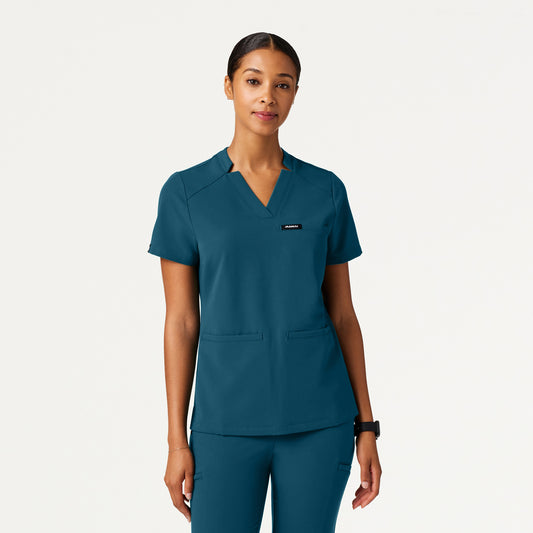 Helia Slim Notched V-Neck Scrub Top - Caribbean Blue