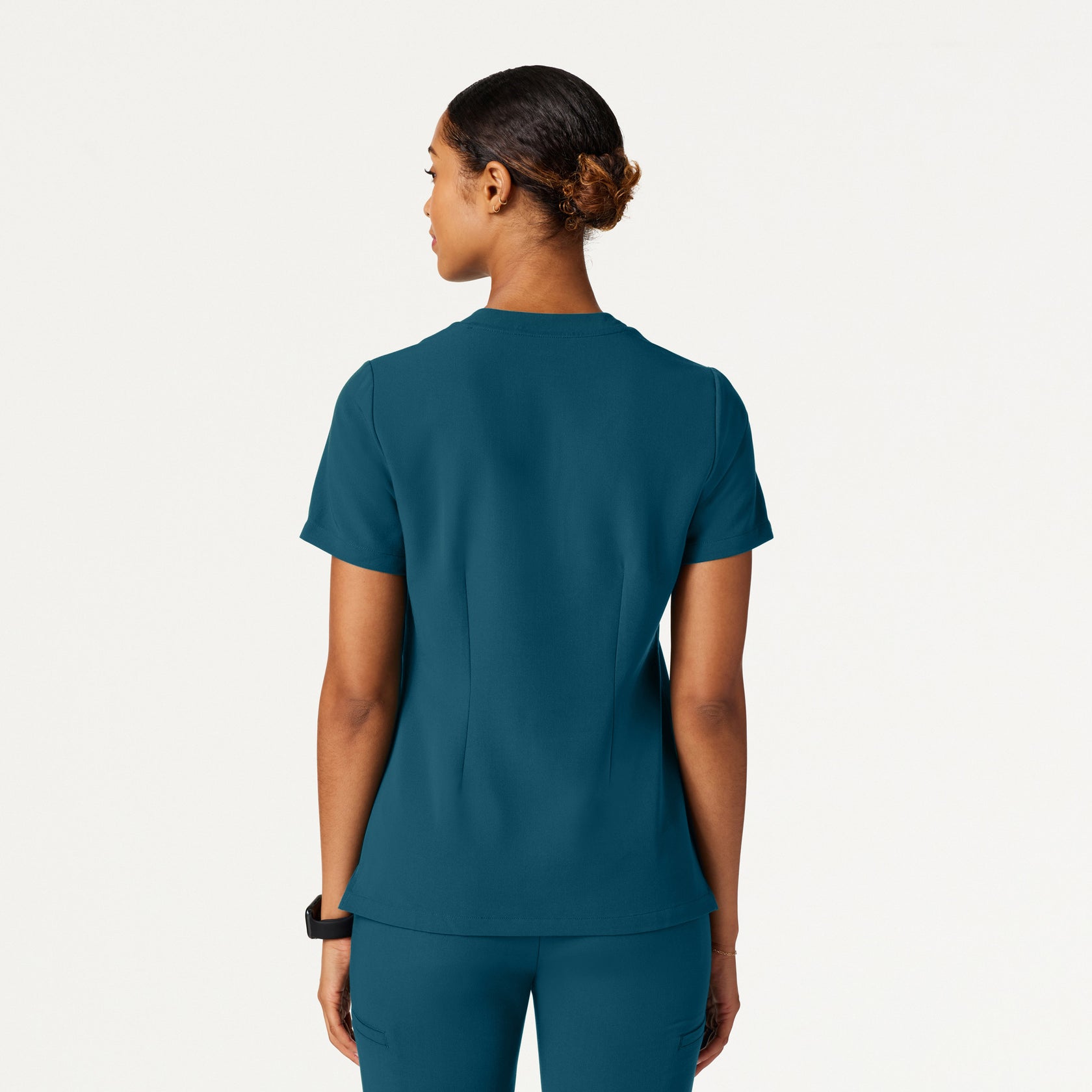 Helia Slim Notched V-Neck Scrub Top - Caribbean Blue