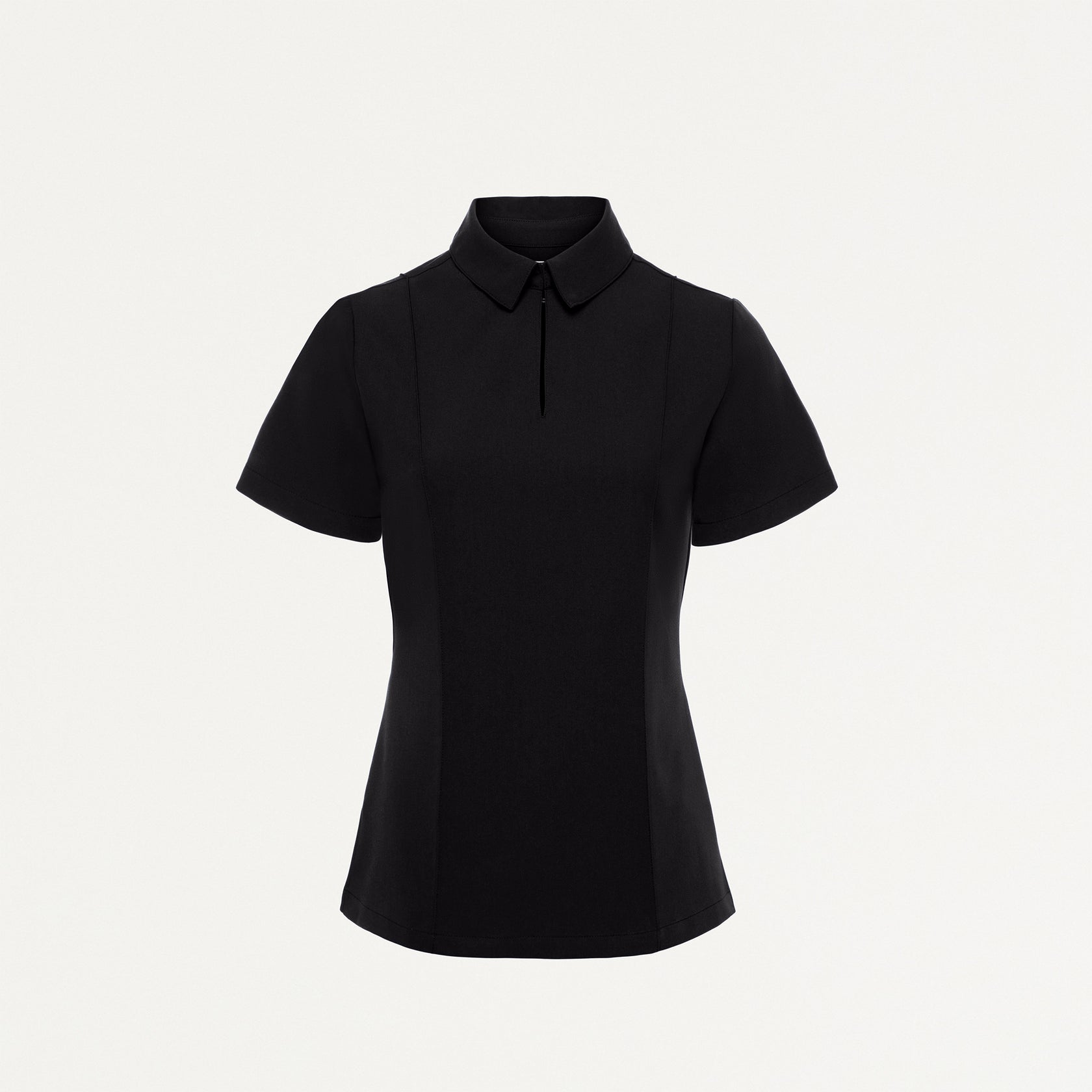 Carys Slim Modern Polo Scrub Top - Black