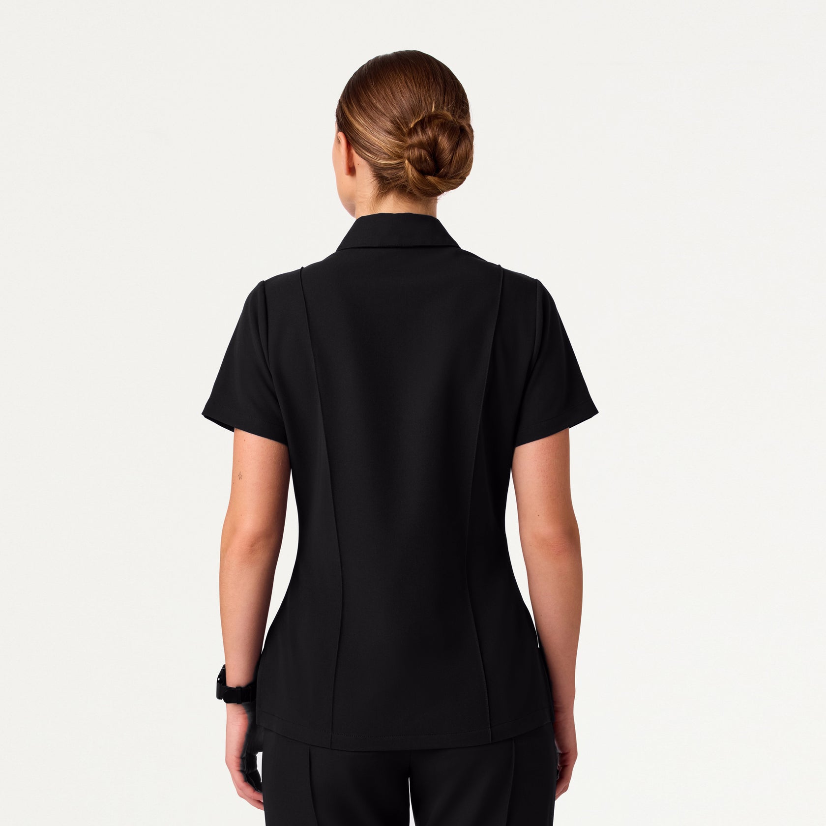 Carys Slim Modern Polo Scrub Top - Black