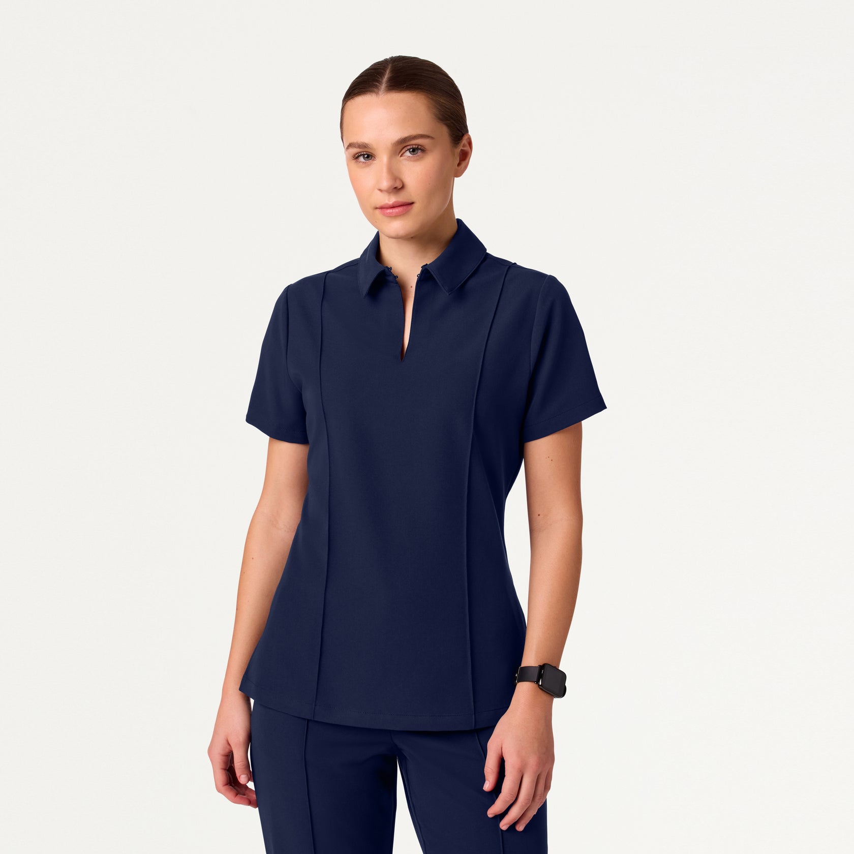 Carys Slim Modern Polo Scrub Top - Midnight Navy