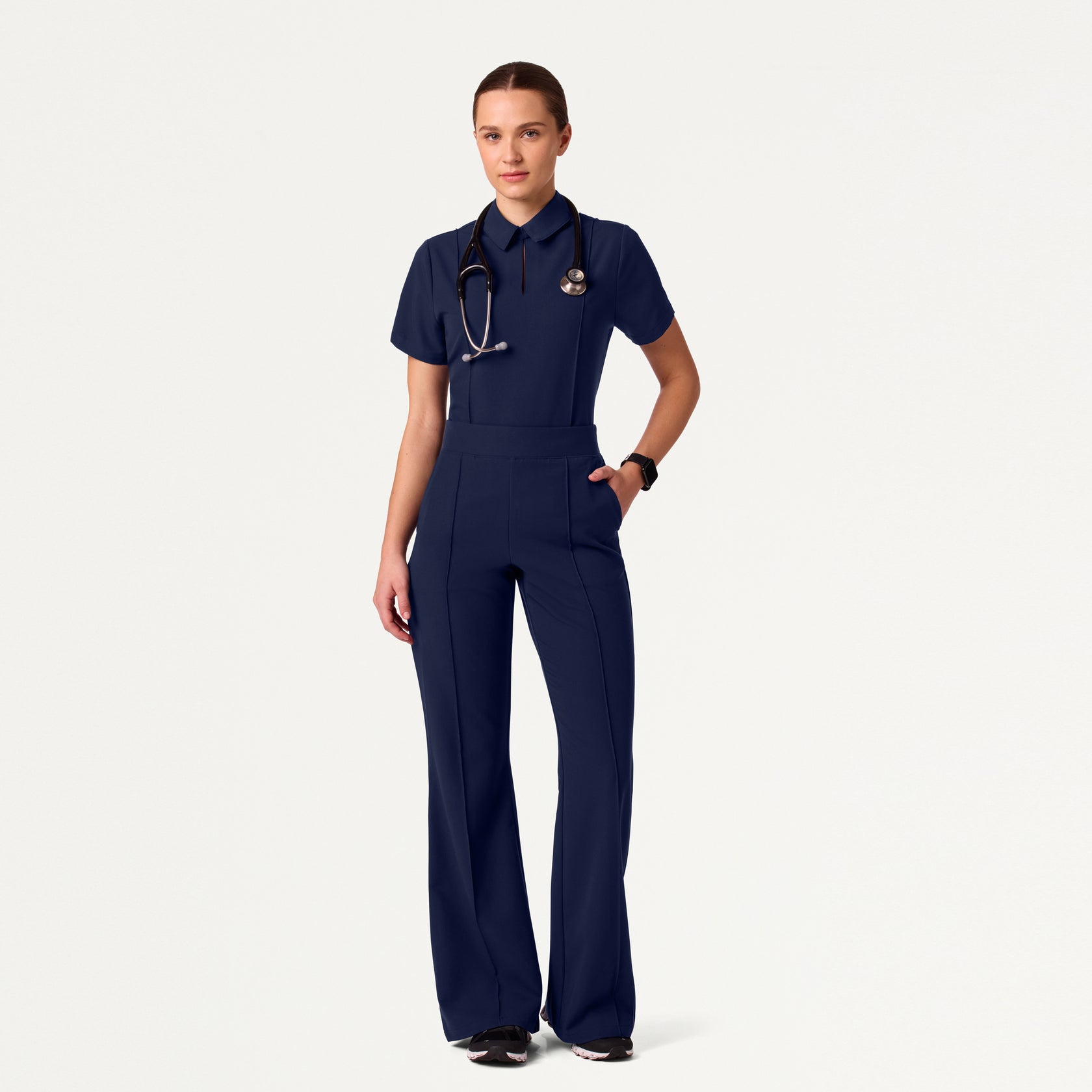 Carys Slim Modern Polo Scrub Top - Midnight Navy