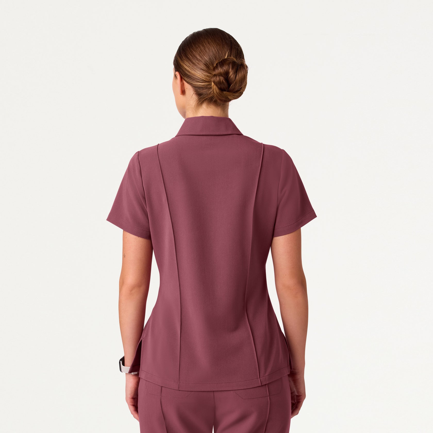 Carys Slim Modern Polo Scrub Top - Rosewood