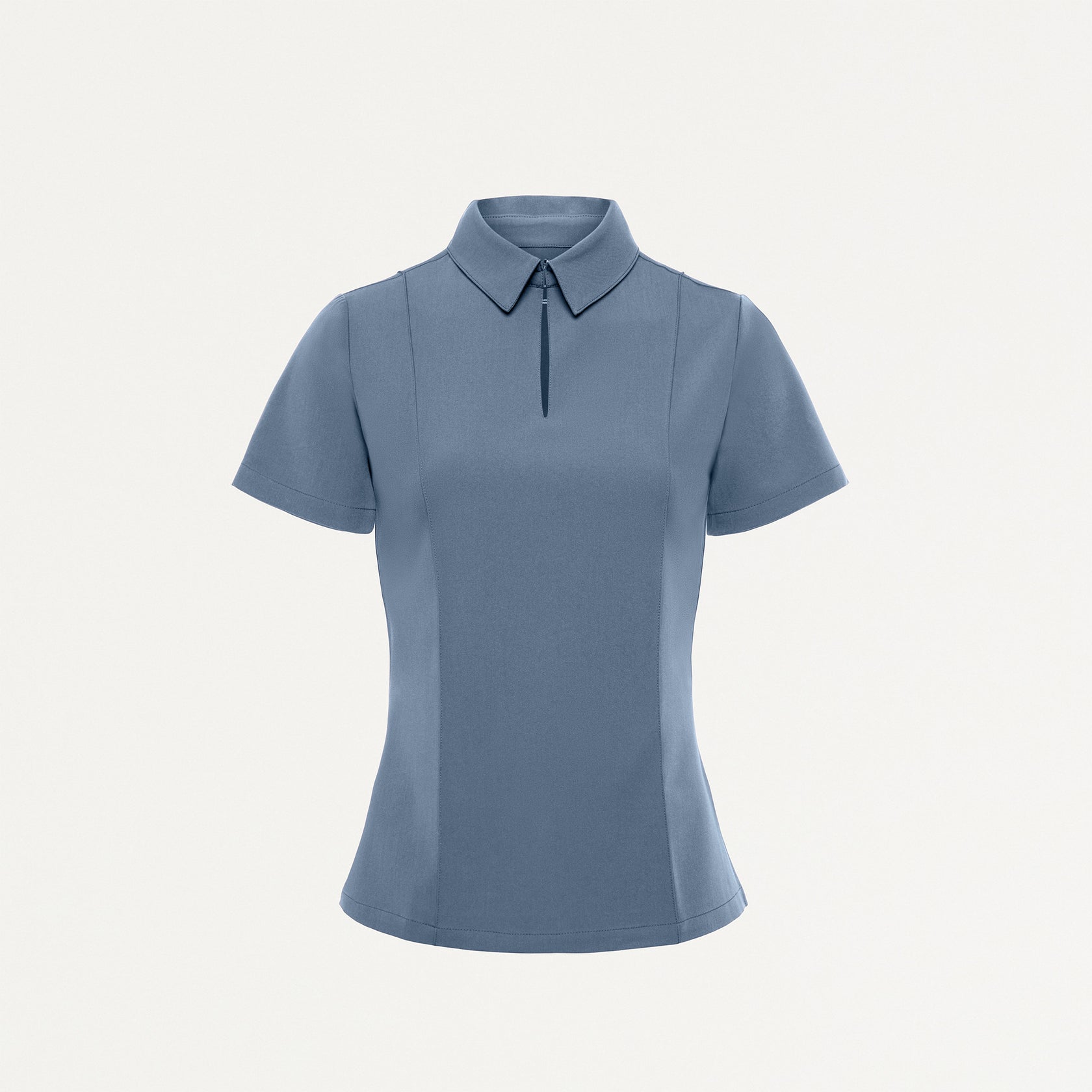 Carys Slim Modern Polo Scrub Top - Storm Blue