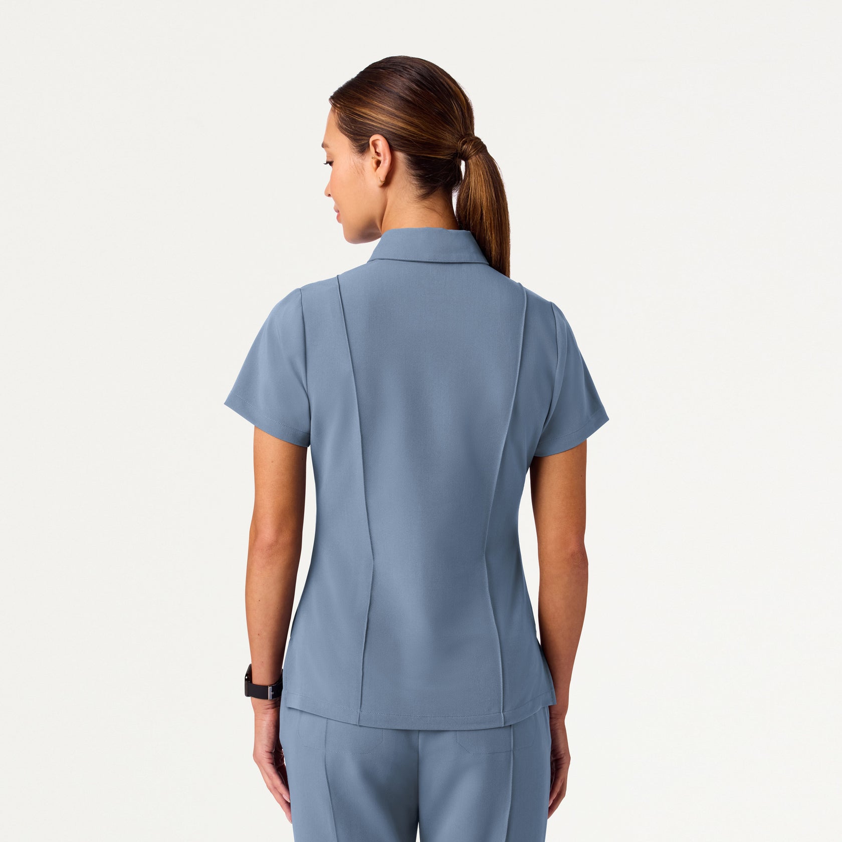 Carys Slim Modern Polo Scrub Top - Storm Blue