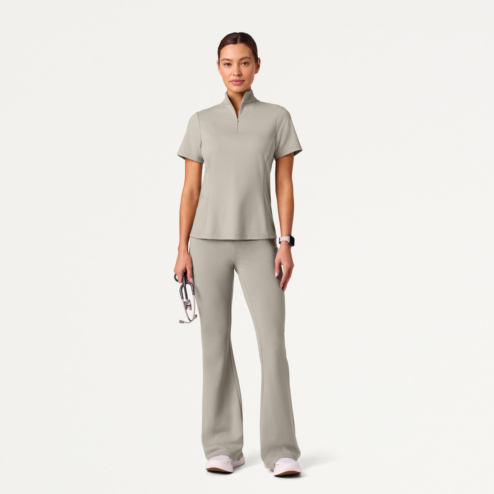 Astra Slim Half-Zip ULTRAsoft Scrub Top - Fog