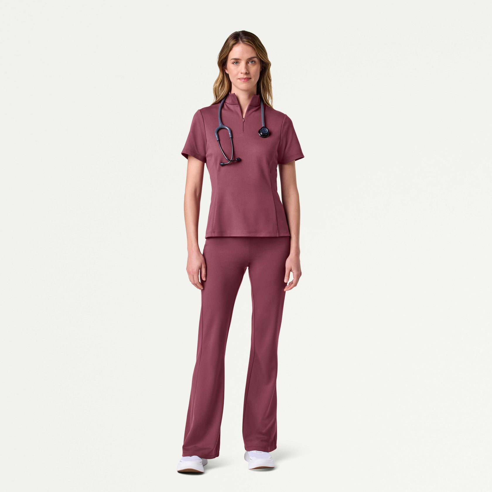 Astra Slim Half-Zip ULTRAsoft Scrub Top - Rosewood