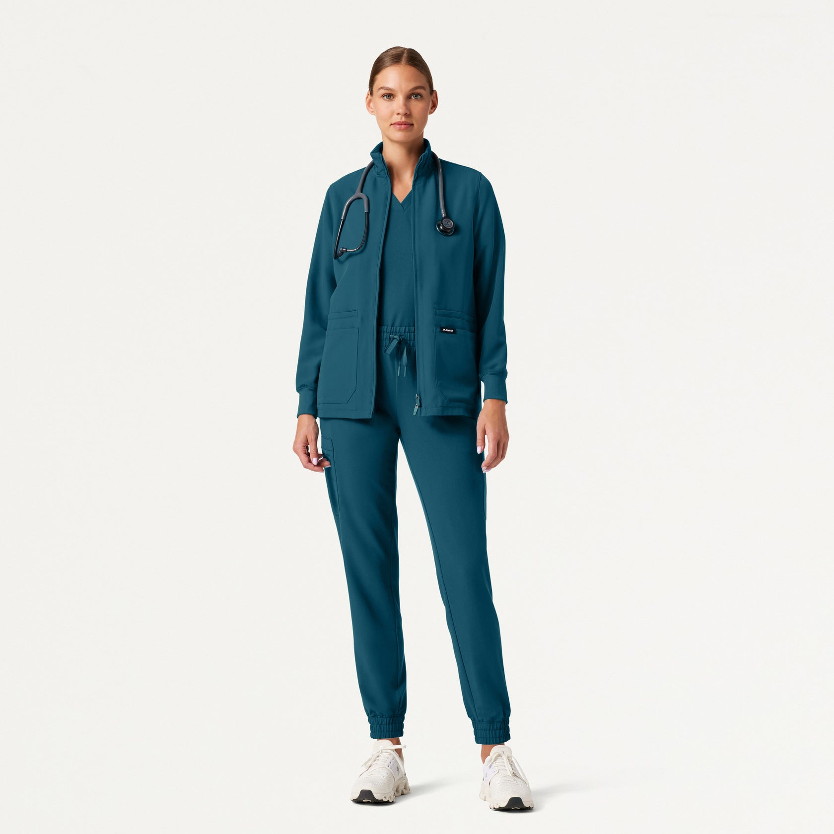 Ceri Essential 6-Pocket Scrub Jacket - Caribbean Blue