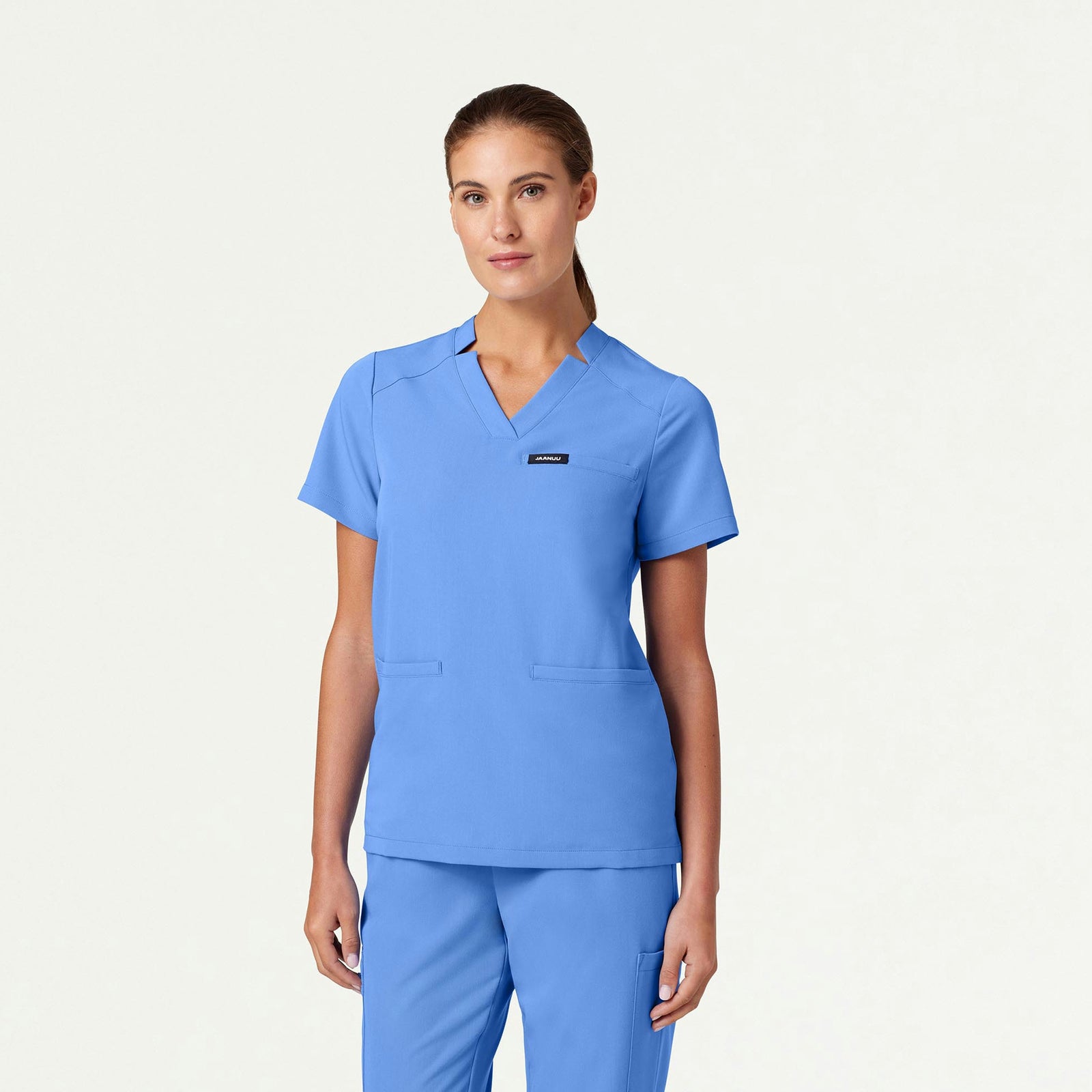 Helia Notched V-Neck Scrub Top - Ceil Blue - WOMEN'S TOPS - Jaanuu