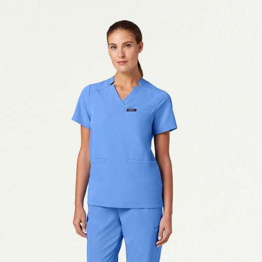 Helia Notched V-Neck Scrub Top - Ceil Blue - WOMEN'S TOPS - Jaanuu