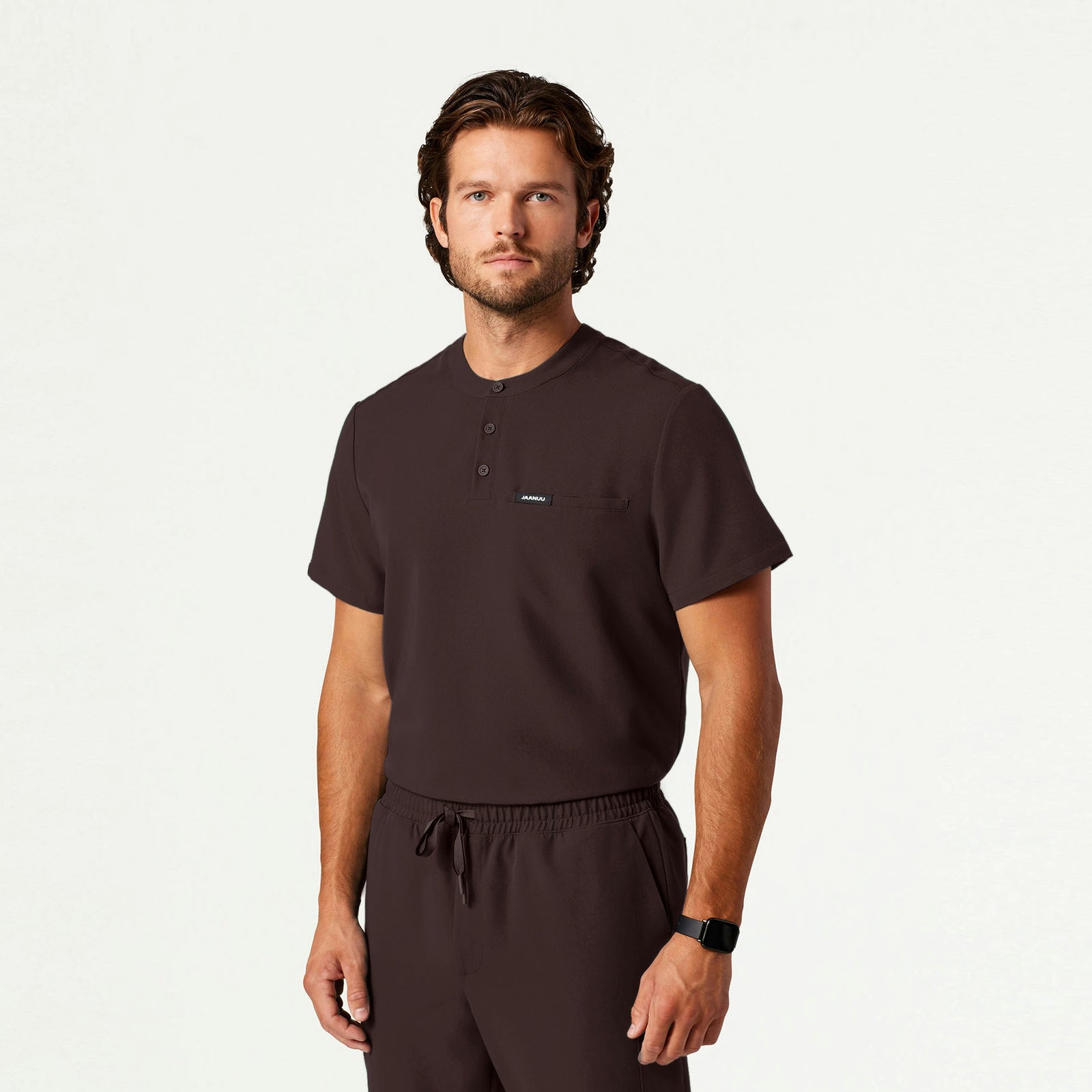 Reeve Henley Scrub Top - Espresso - MEN'S TOPS - Jaanuu