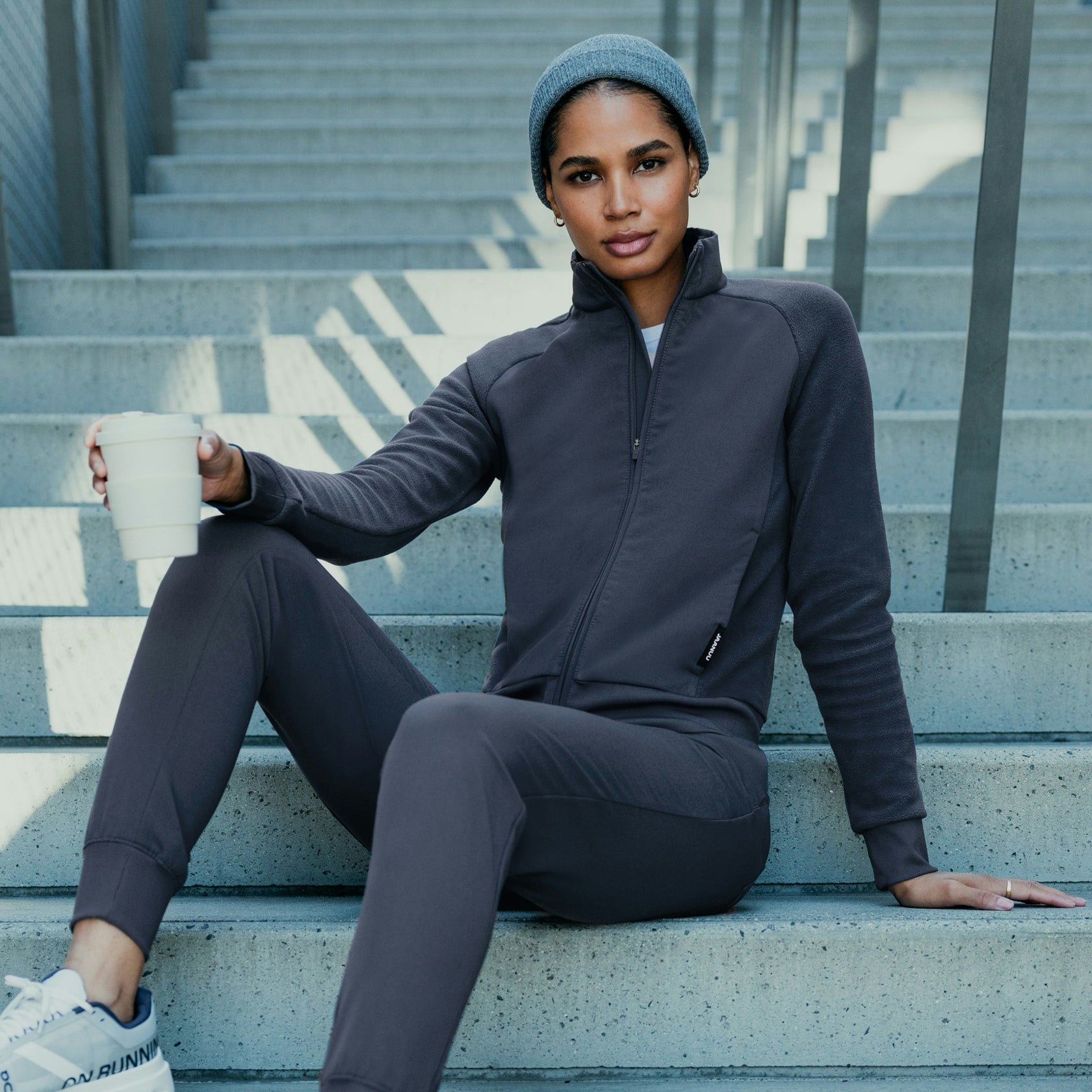 Cloud Hybrid Fleece Bomber Jacket - Carbon Gray - WOMEN'S JACKETS - Jaanuu