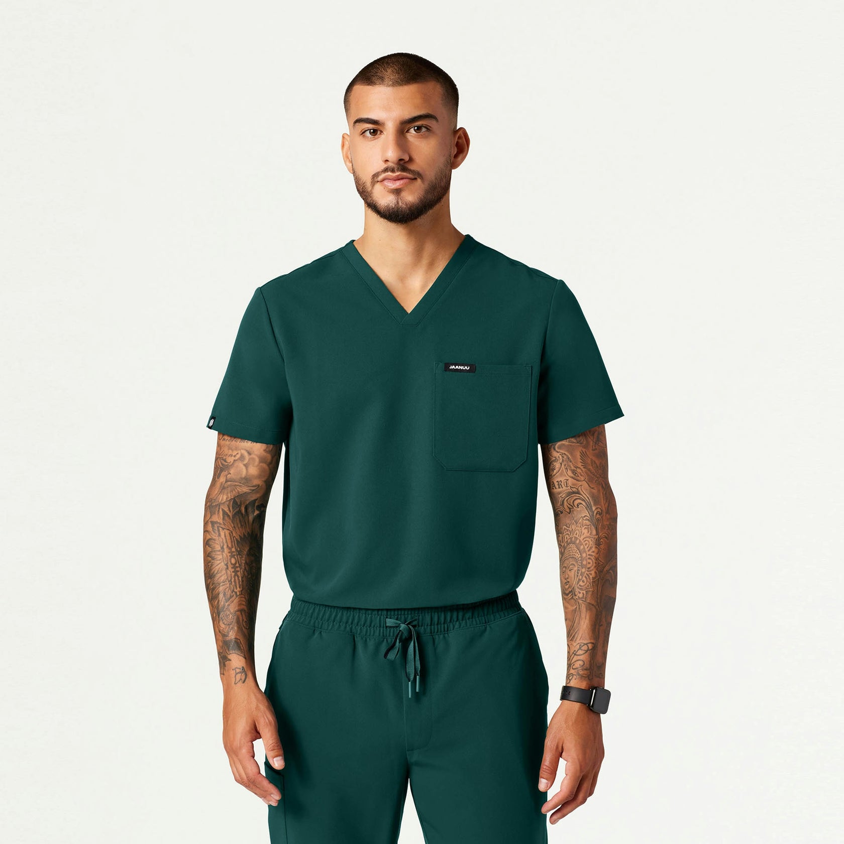 Holmes Everyday 1-Pocket Scrub Top - Midnight Green - MEN'S TOPS - Jaanuu