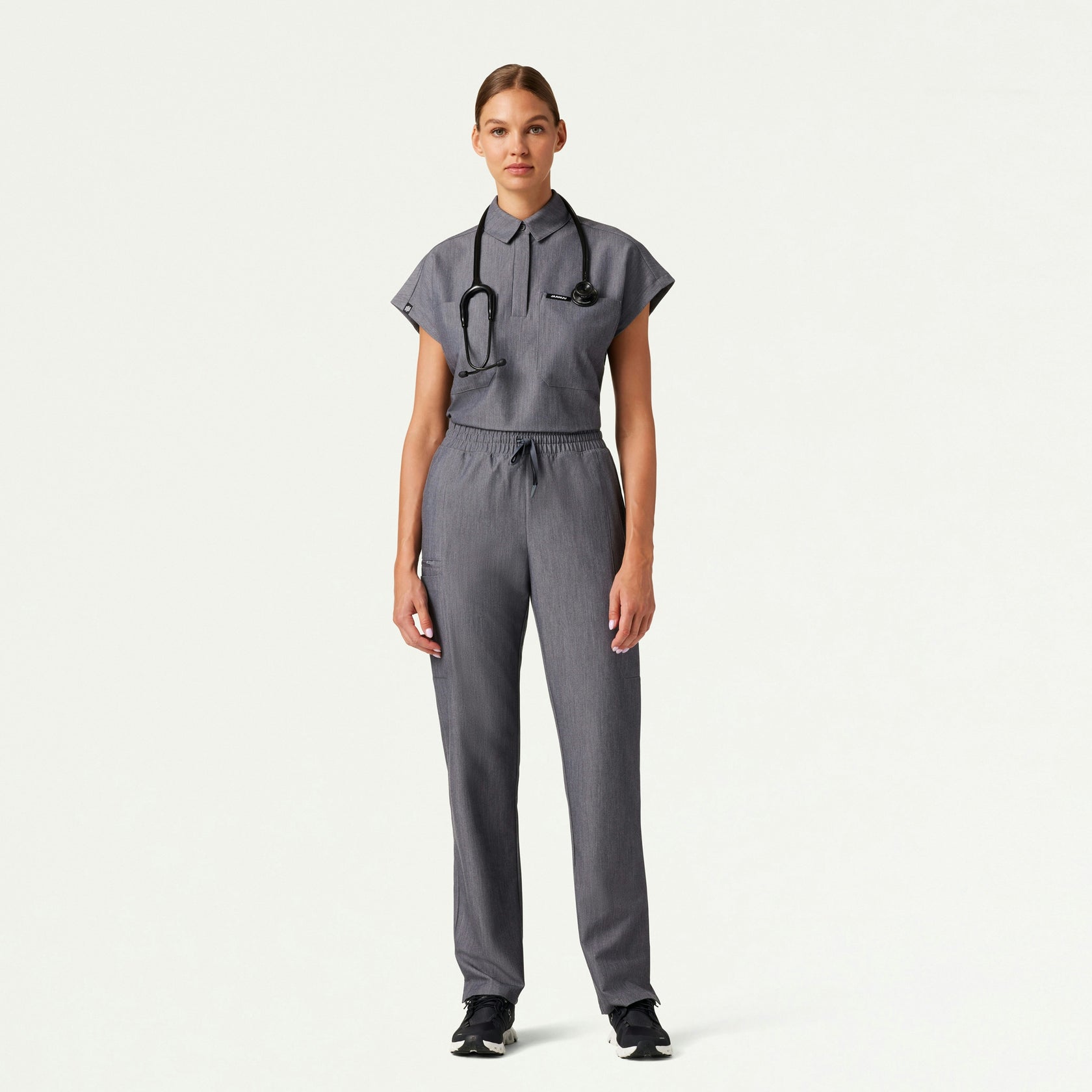 Payla 8-Pocket High Waisted Scrub Pant - Heather Gray - WOMEN'S PANTS - Jaanuu