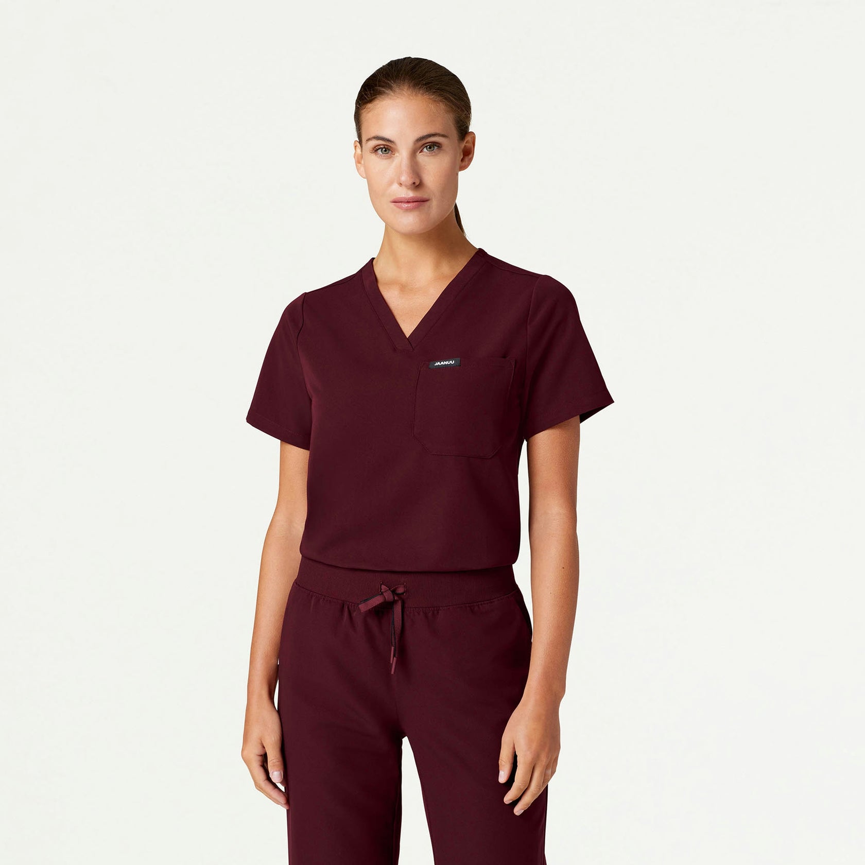 Rhena Essential 1-Pocket Scrub Top - Burgundy - WOMEN'S TOPS - Jaanuu