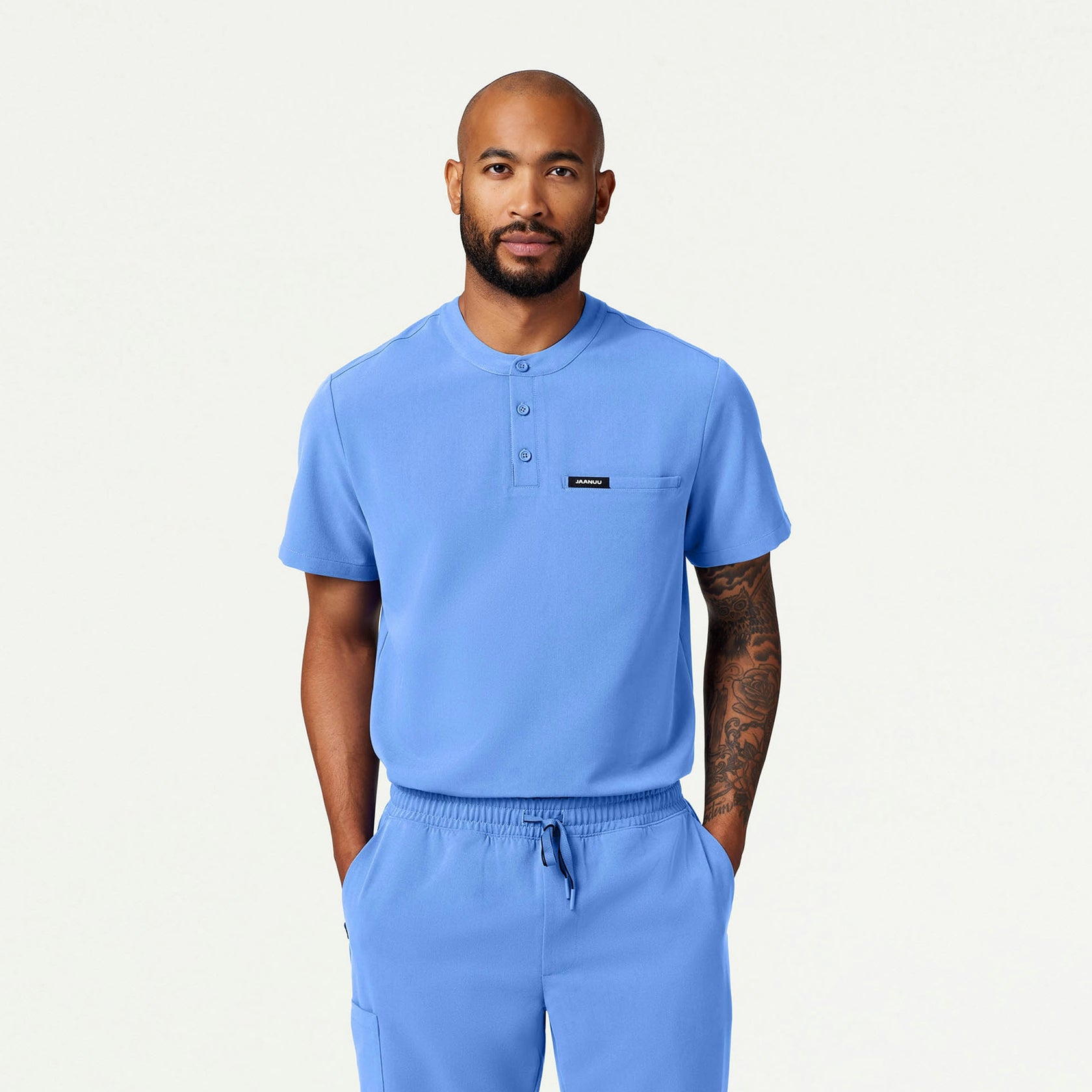 Reeve Henley Scrub Top - Ceil Blue - MEN'S TOPS - Jaanuu