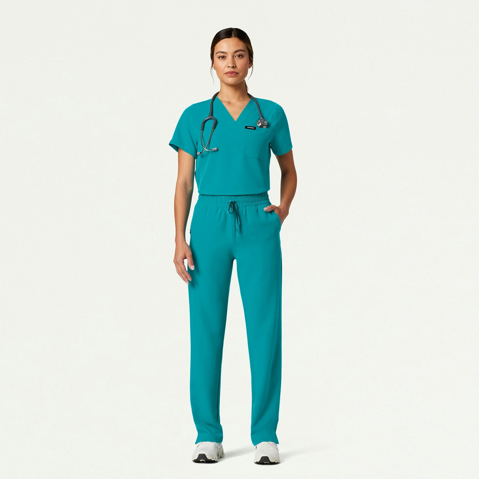 Rhena Essential 1-Pocket Scrub Top - Aqua - WOMEN'S TOPS - Jaanuu