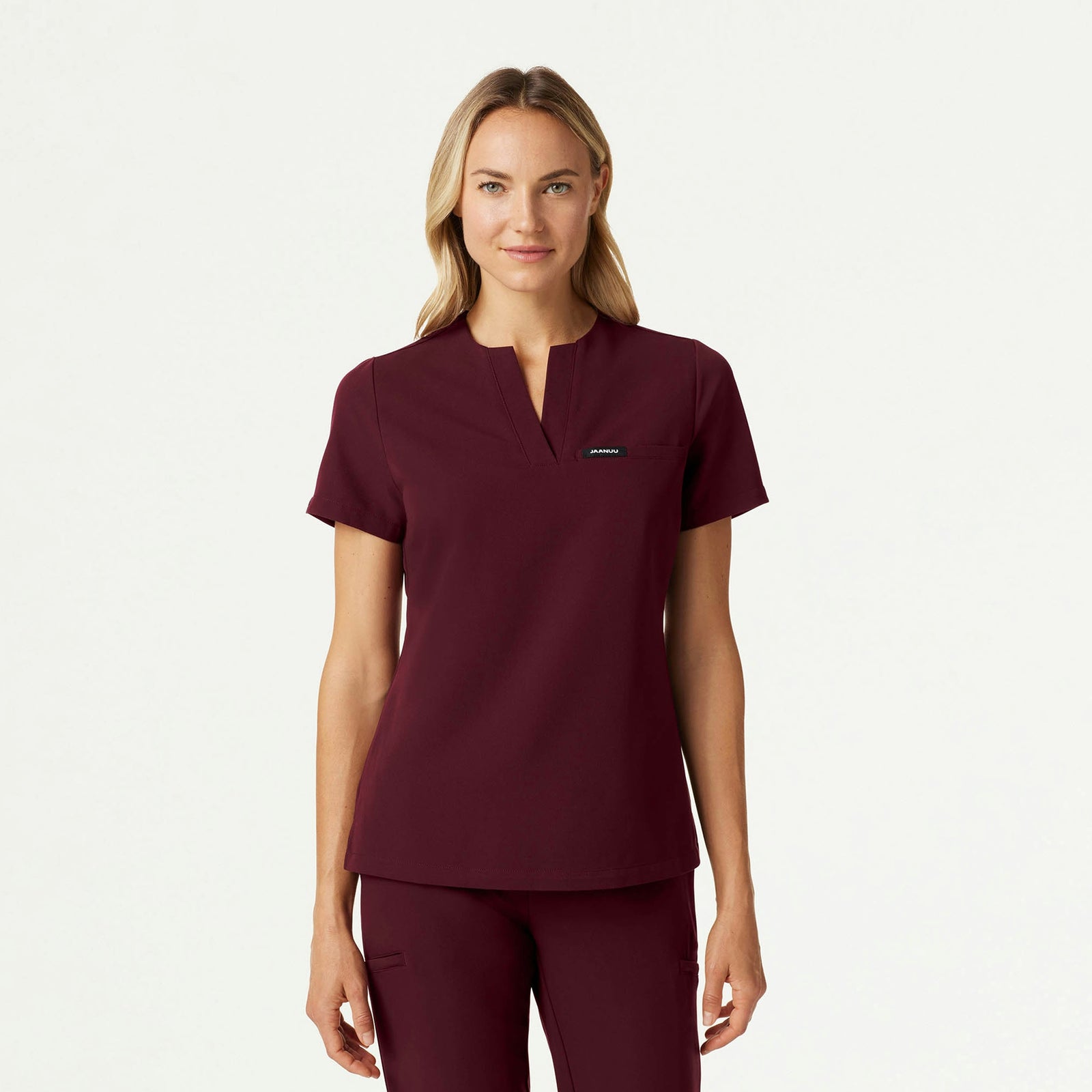 Andra Slim 1-Pocket Scrub Top - Burgundy - WOMEN'S TOPS - Jaanuu