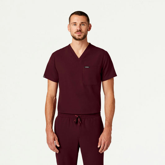 Holmes Everyday 1-Pocket Scrub Top - Burgundy - MEN'S TOPS - Jaanuu