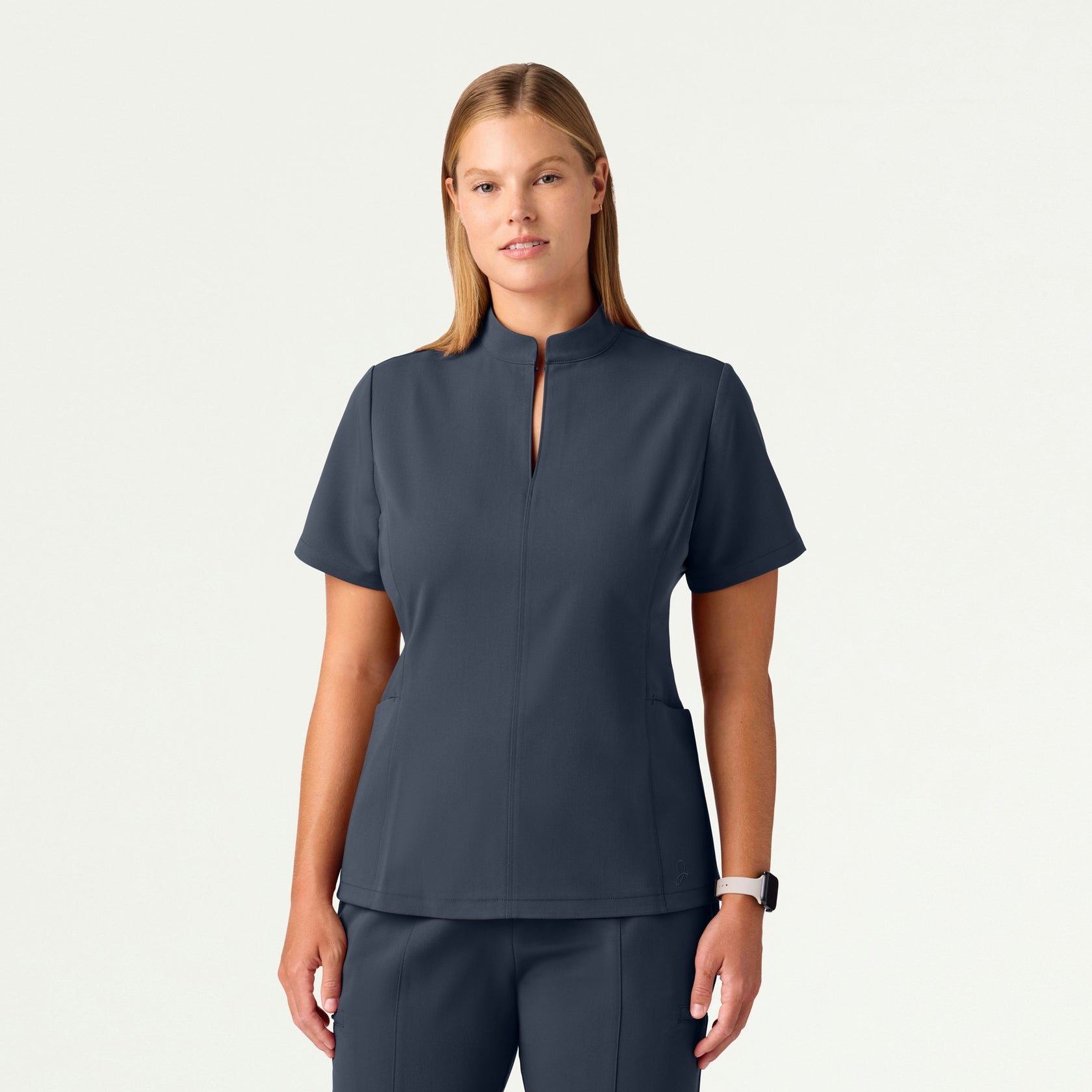 Aria Fit & Flare Mock-Neck Scrub Top - Carbon Gray - WOMEN'S TOPS - Jaanuu