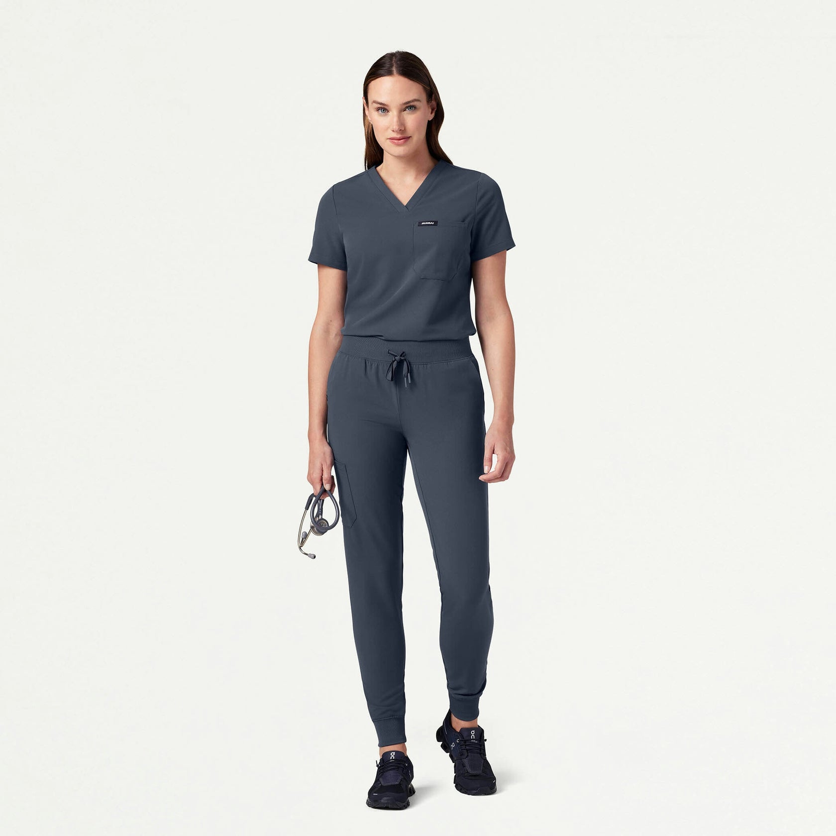 Rhena Slim Essential 1-Pocket Scrub Top - Carbon Gray - WOMEN'S TOPS - Jaanuu