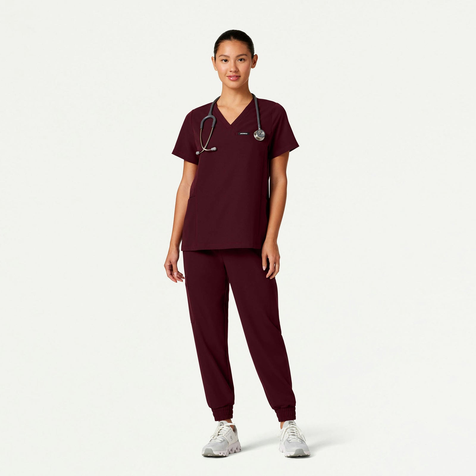 Magna 3-Pocket Scrub Top - Burgundy - WOMEN'S TOPS - Jaanuu