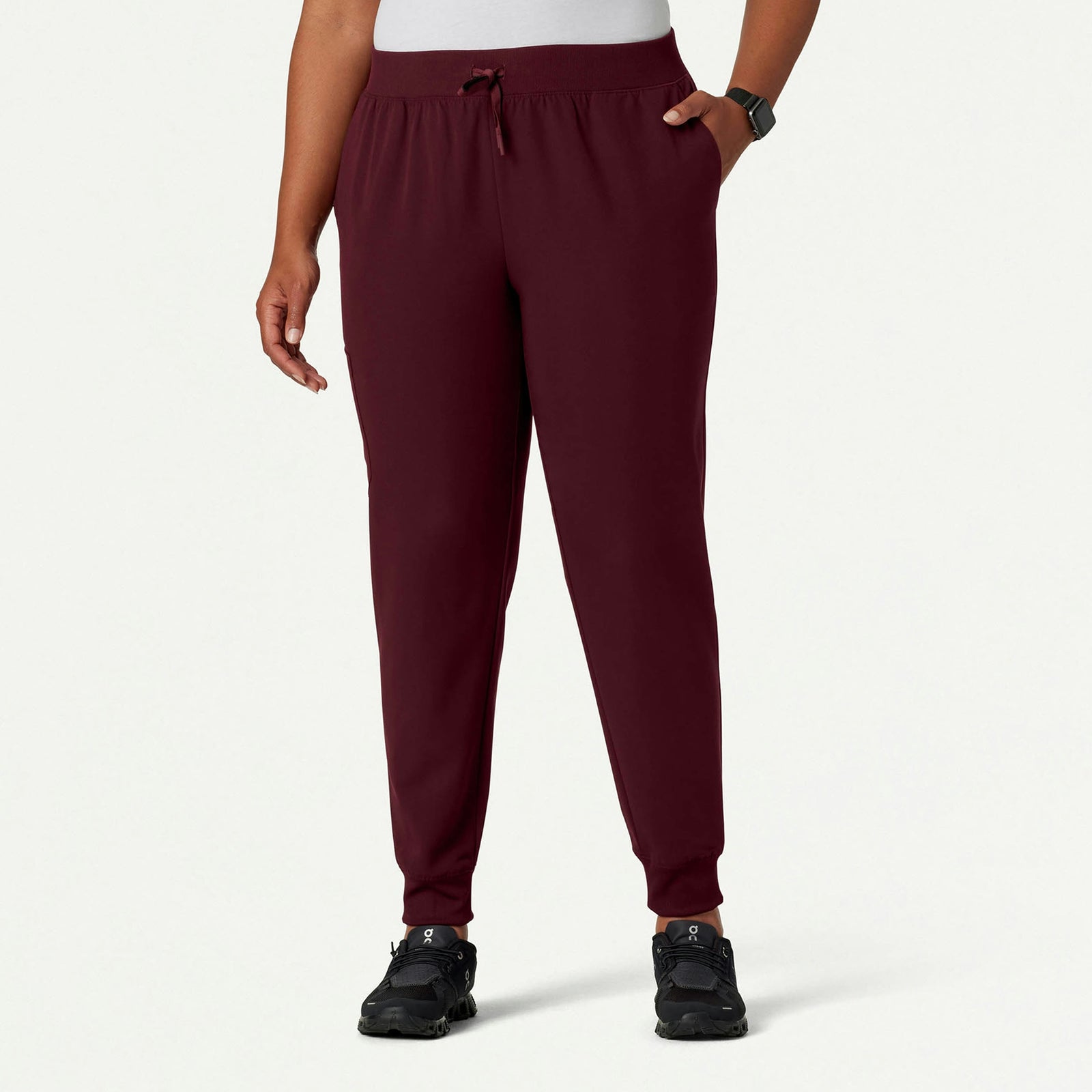 Silex Slim Knit-Waist Scrub Jogger - Burgundy - WOMEN'S PANTS - Jaanuu