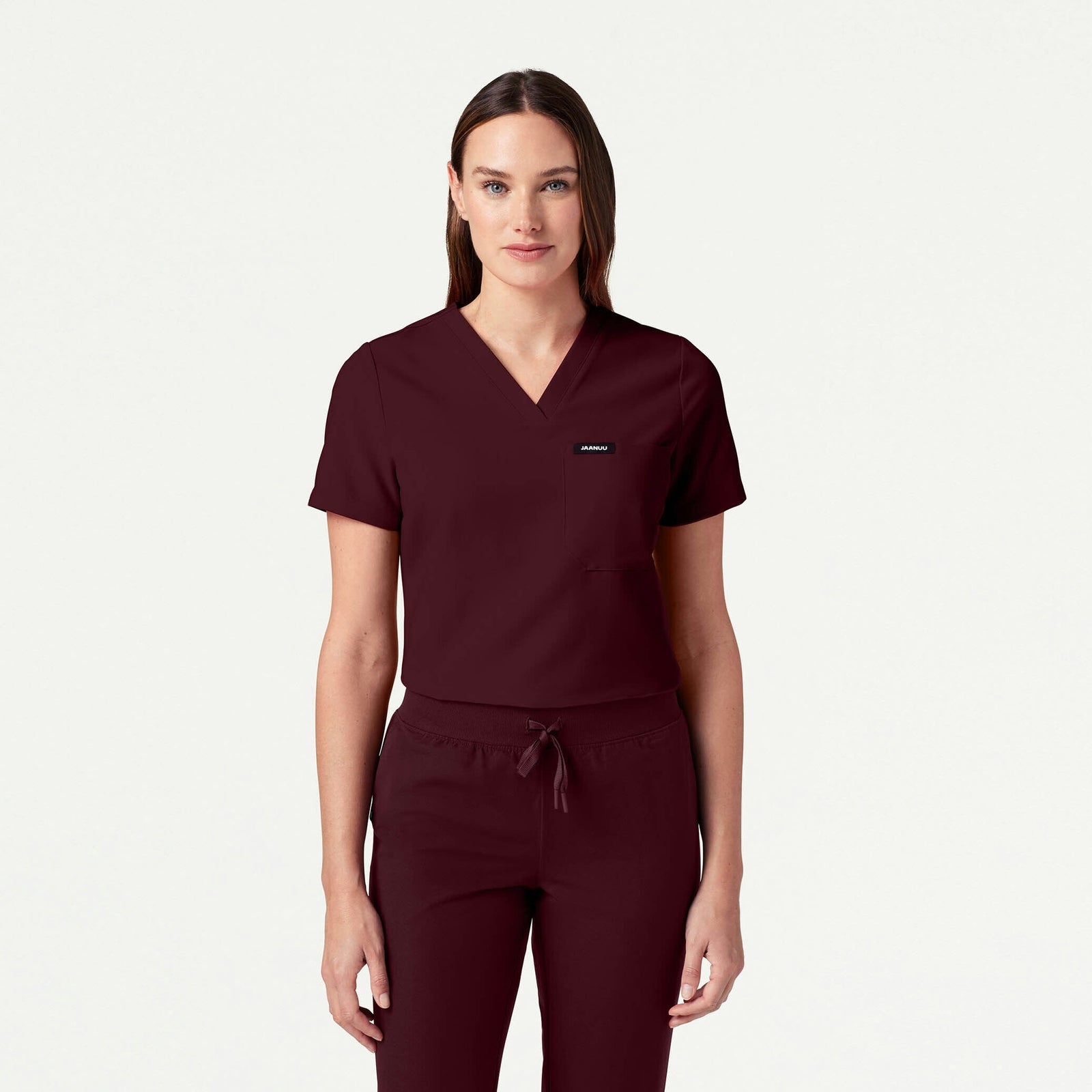 Rhena Slim Essential 1-Pocket Scrub Top - Burgundy - WOMEN'S TOPS - Jaanuu