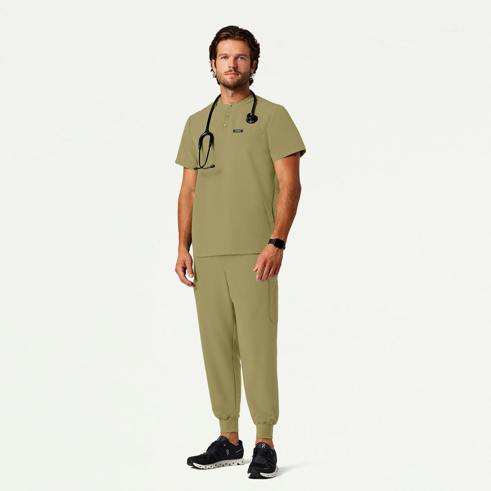 Reeve Henley Scrub Top - Ceramic Khaki - MEN'S TOPS - Jaanuu