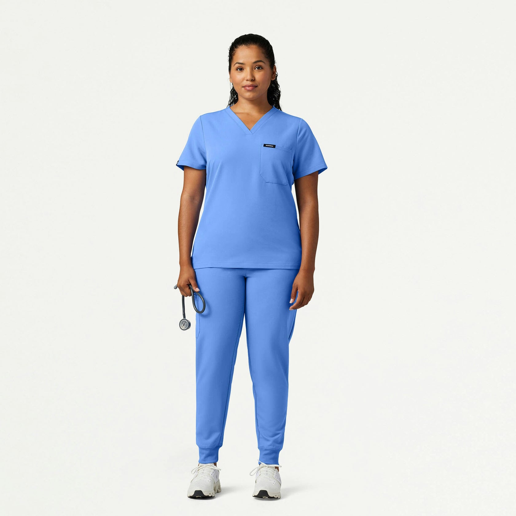 Rhena Slim Essential 1-Pocket Scrub Top - Ceil Blue - WOMEN'S TOPS - Jaanuu