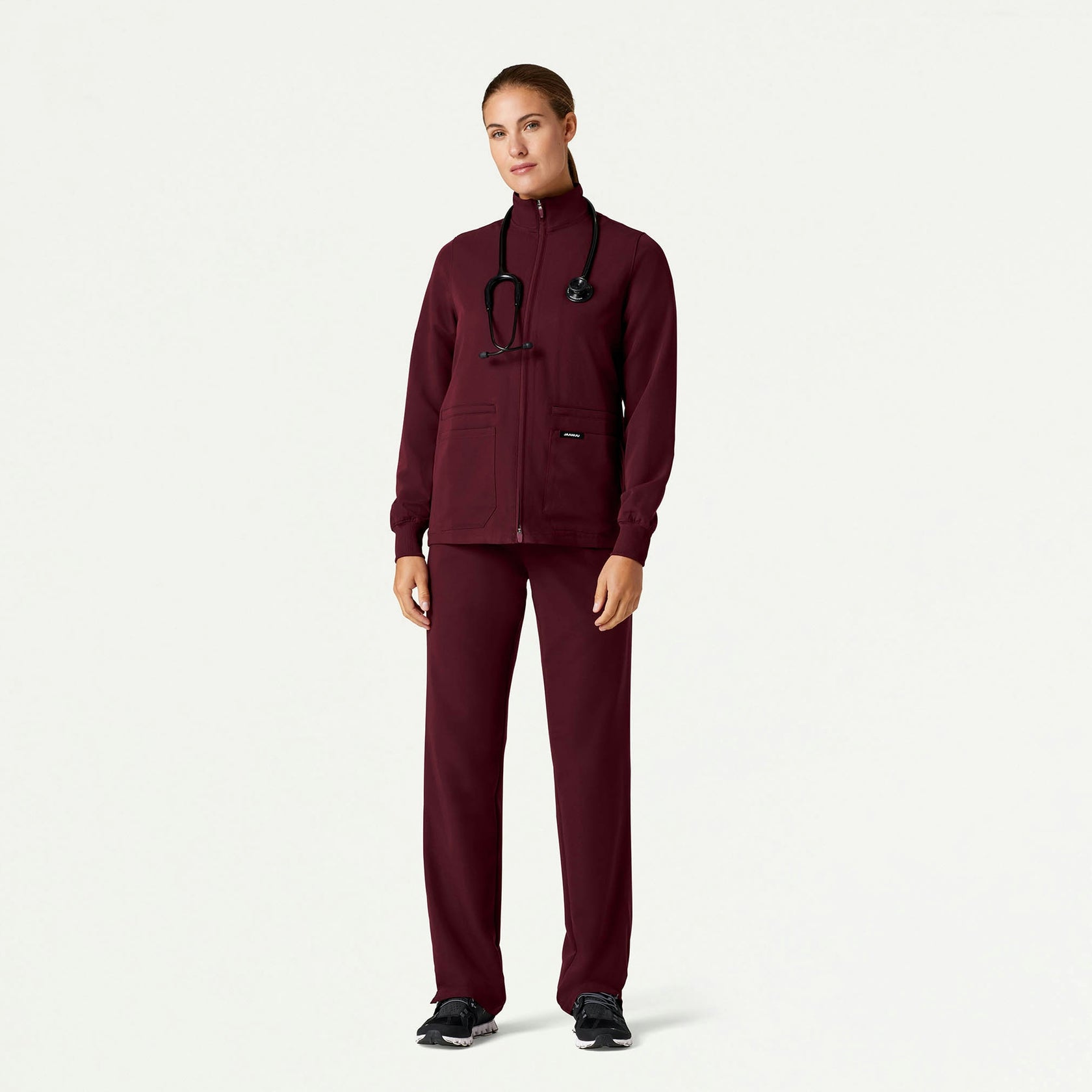 Ceri Essential 6-Pocket Scrub Jacket - Burgundy - WOMEN'S JACKETS - Jaanuu